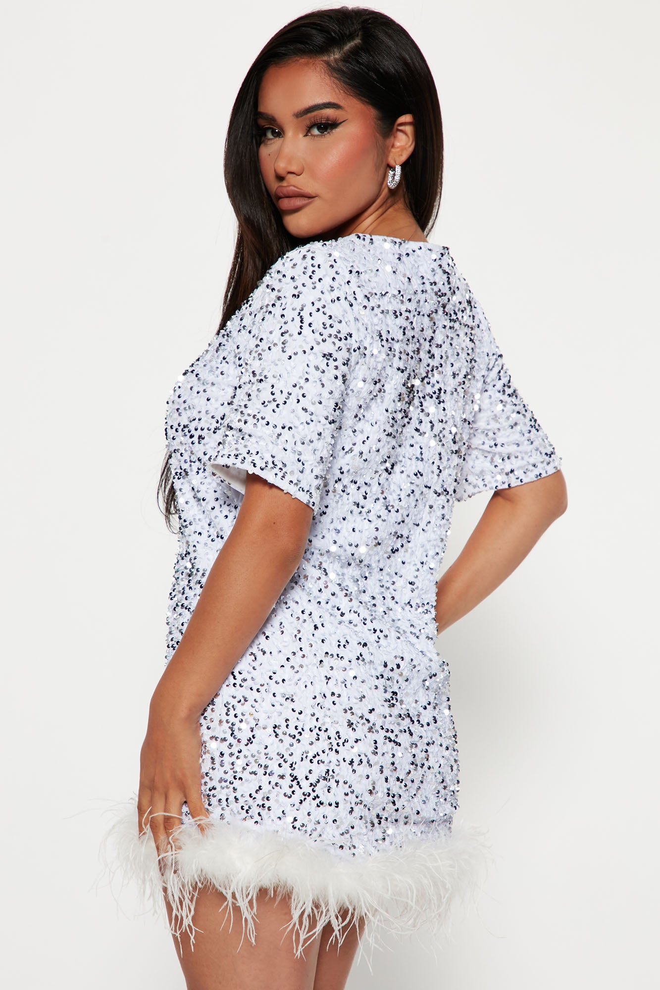 Christy Sequin T-Shirt Mini Dress - Silver