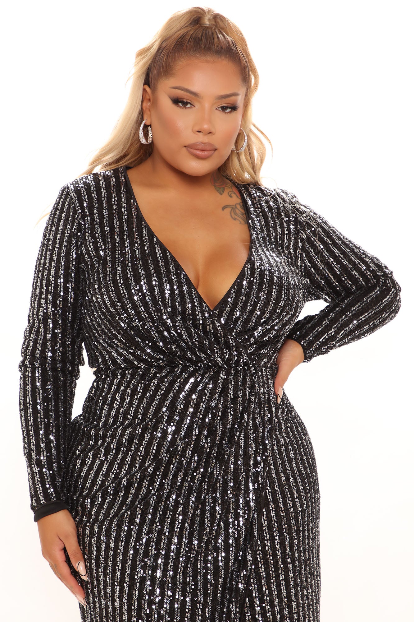 Candice Sequin Midi Dress - Black/combo