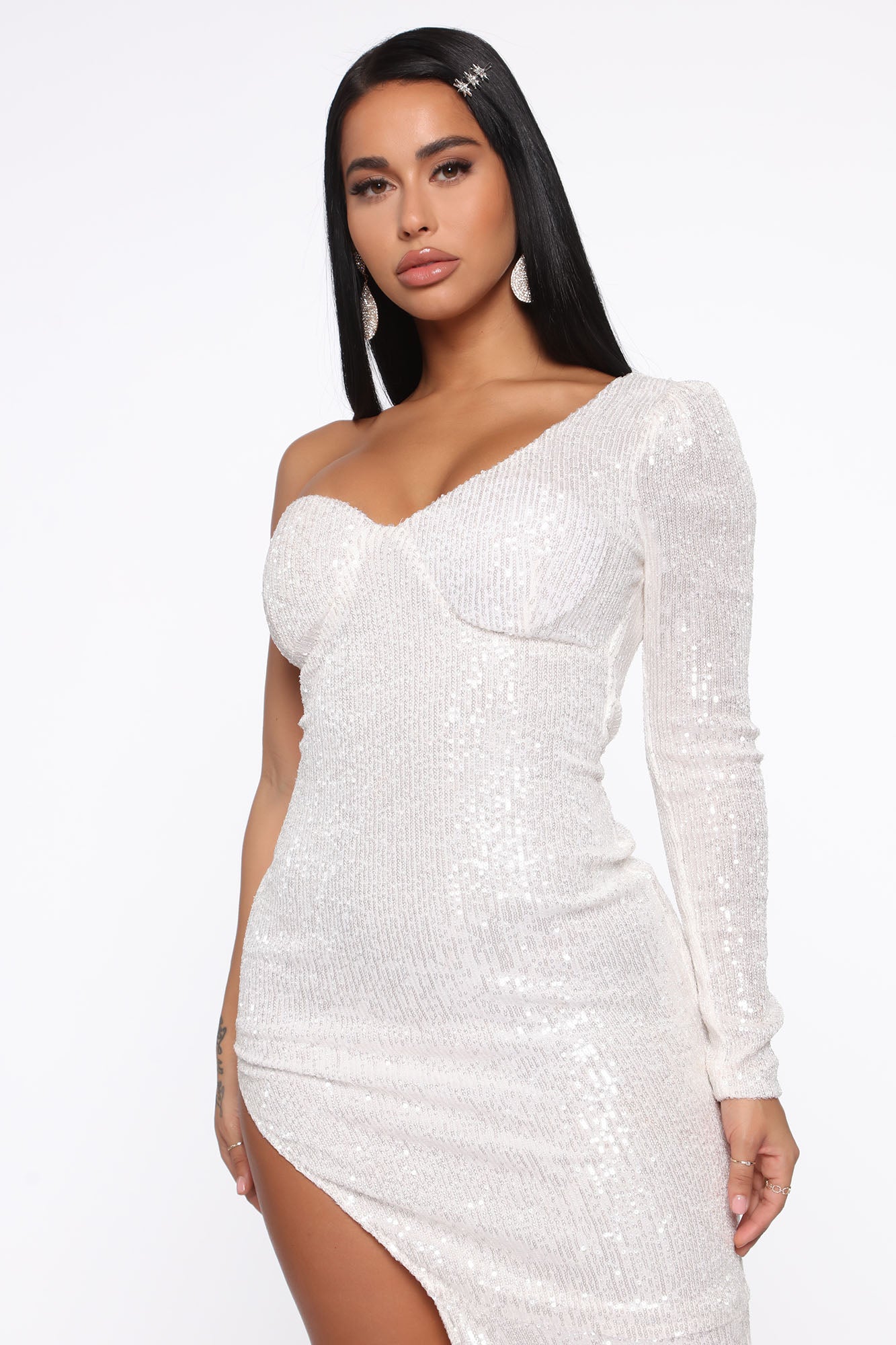 Award Show Sequin Maxi Dress - White