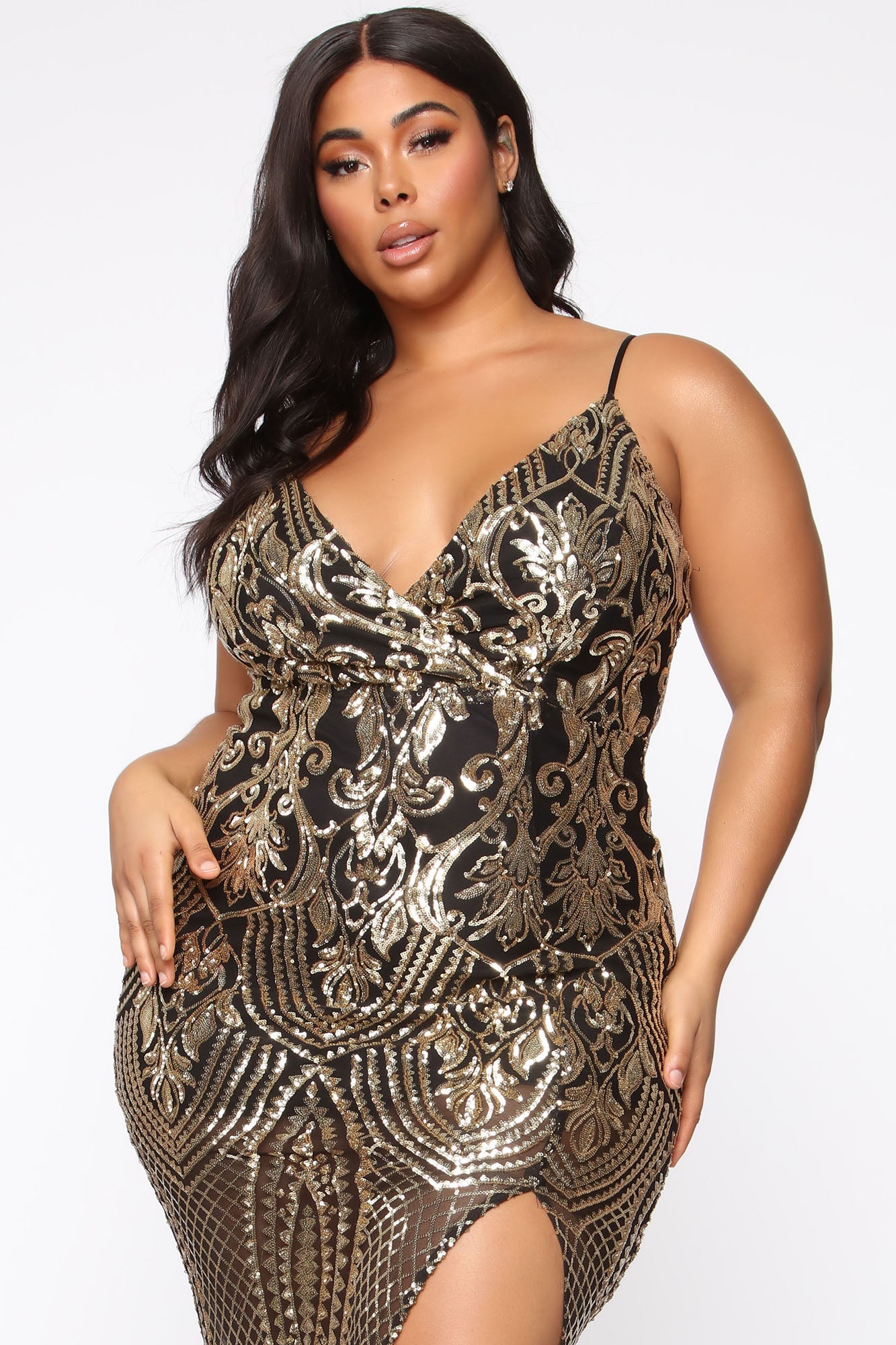 Check On It Sequin Gown - Black/Copper