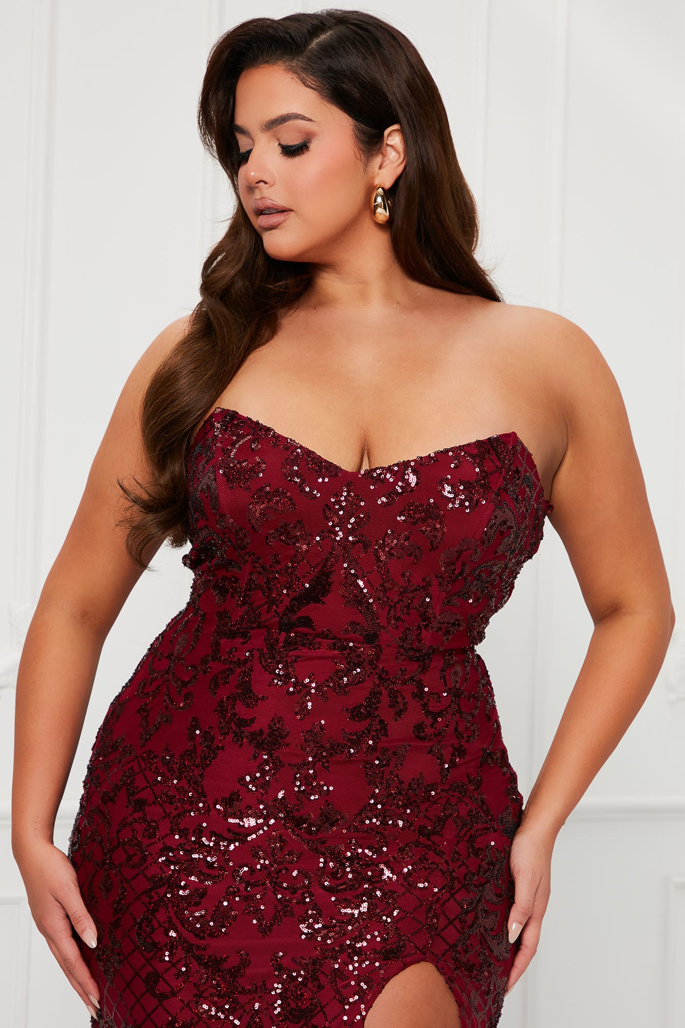 Champagne Budget Sequin Maxi Dress - Burgundy