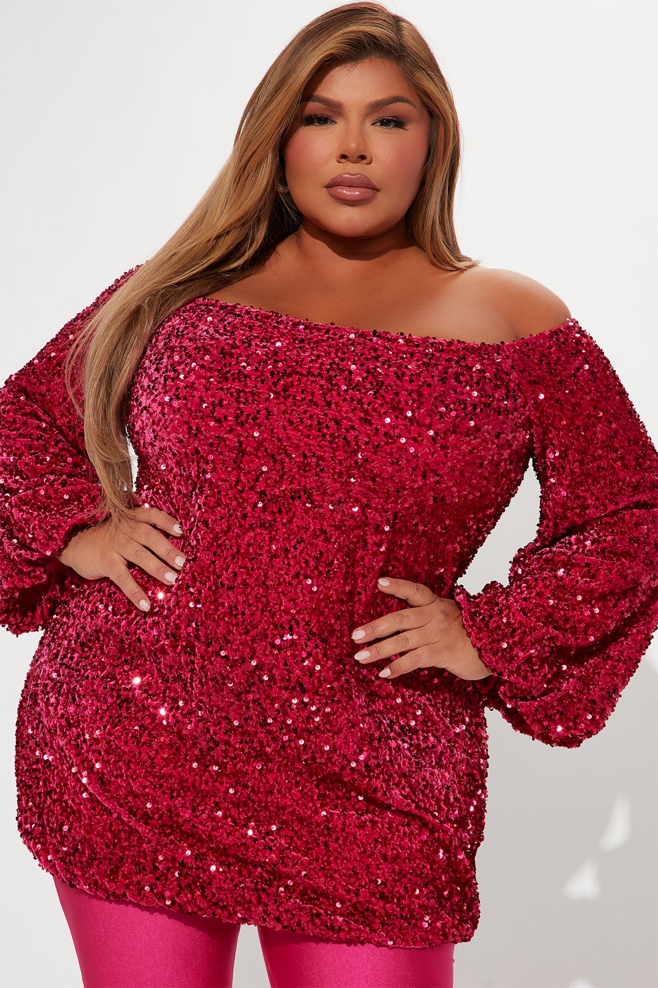 Alexa Sequin Dress Set - Fuchsia