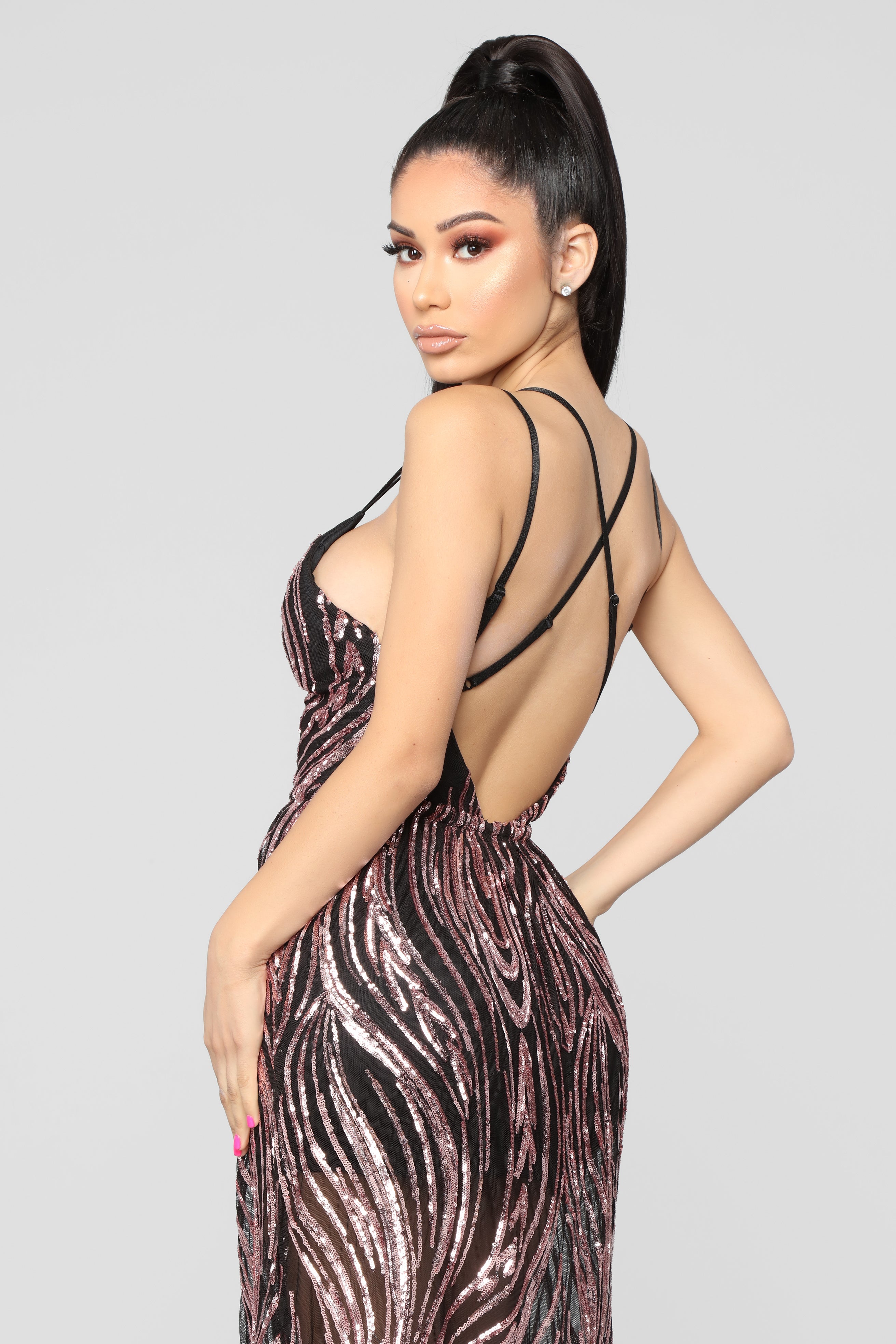 Cherished Sequin Dress - Rose Gold/Black