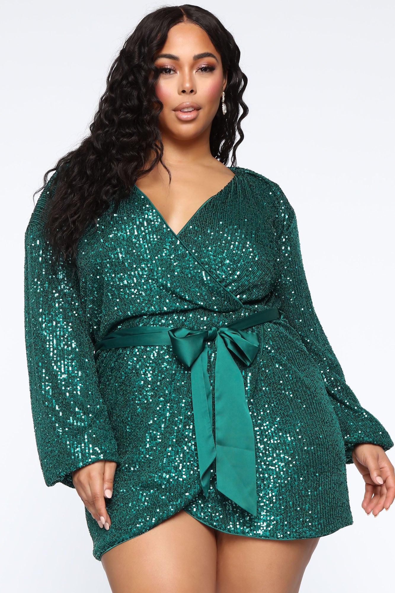 All Of The Lights Sequin Mini Dress - Hunter Green