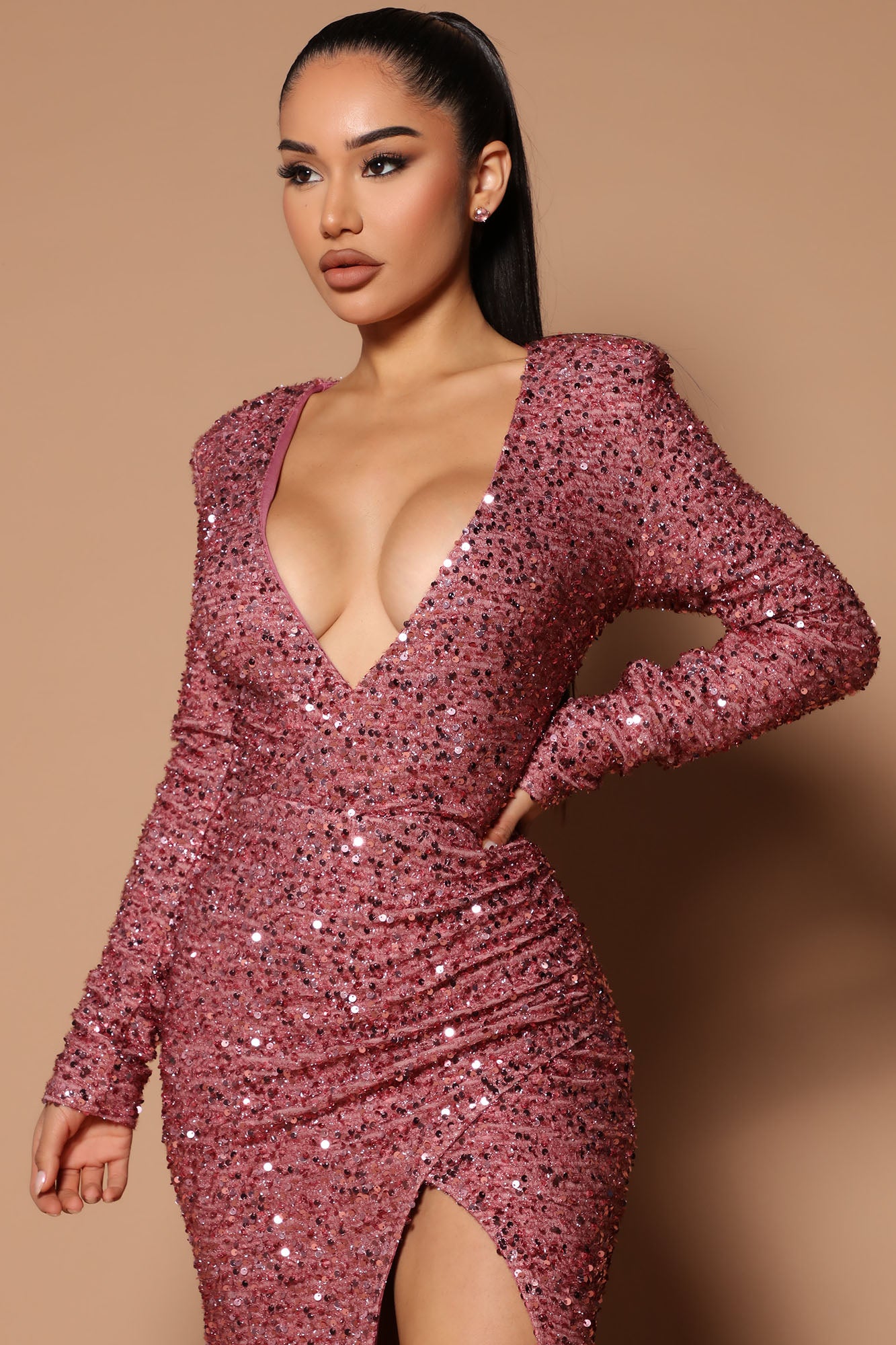 Bianca Sequin Maxi Dress - Mauve
