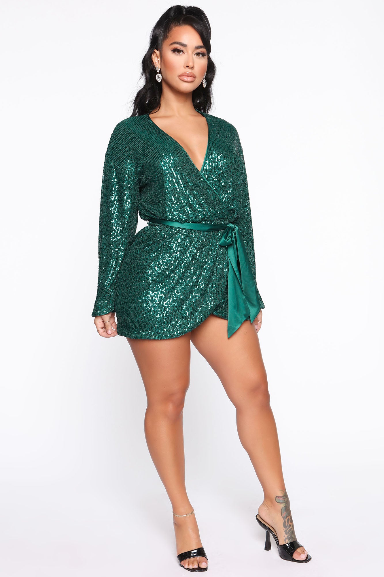 All Of The Lights Sequin Mini Dress - Hunter Green