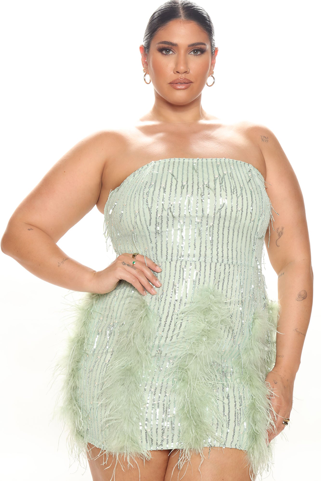 Call Me Feather Sequin Mini Dress - Mint