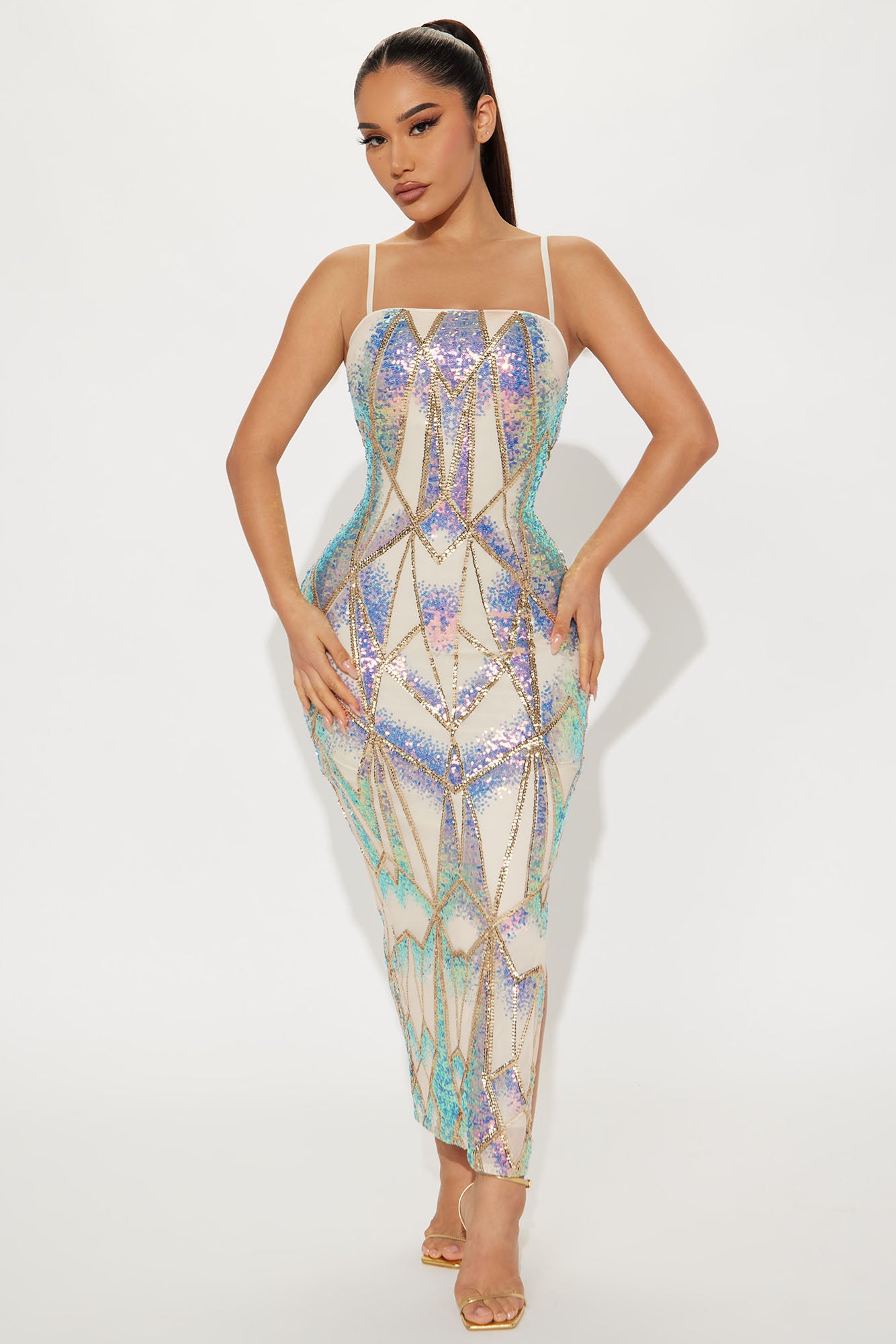 Captive Heart Sequin Maxi Dress - Nude