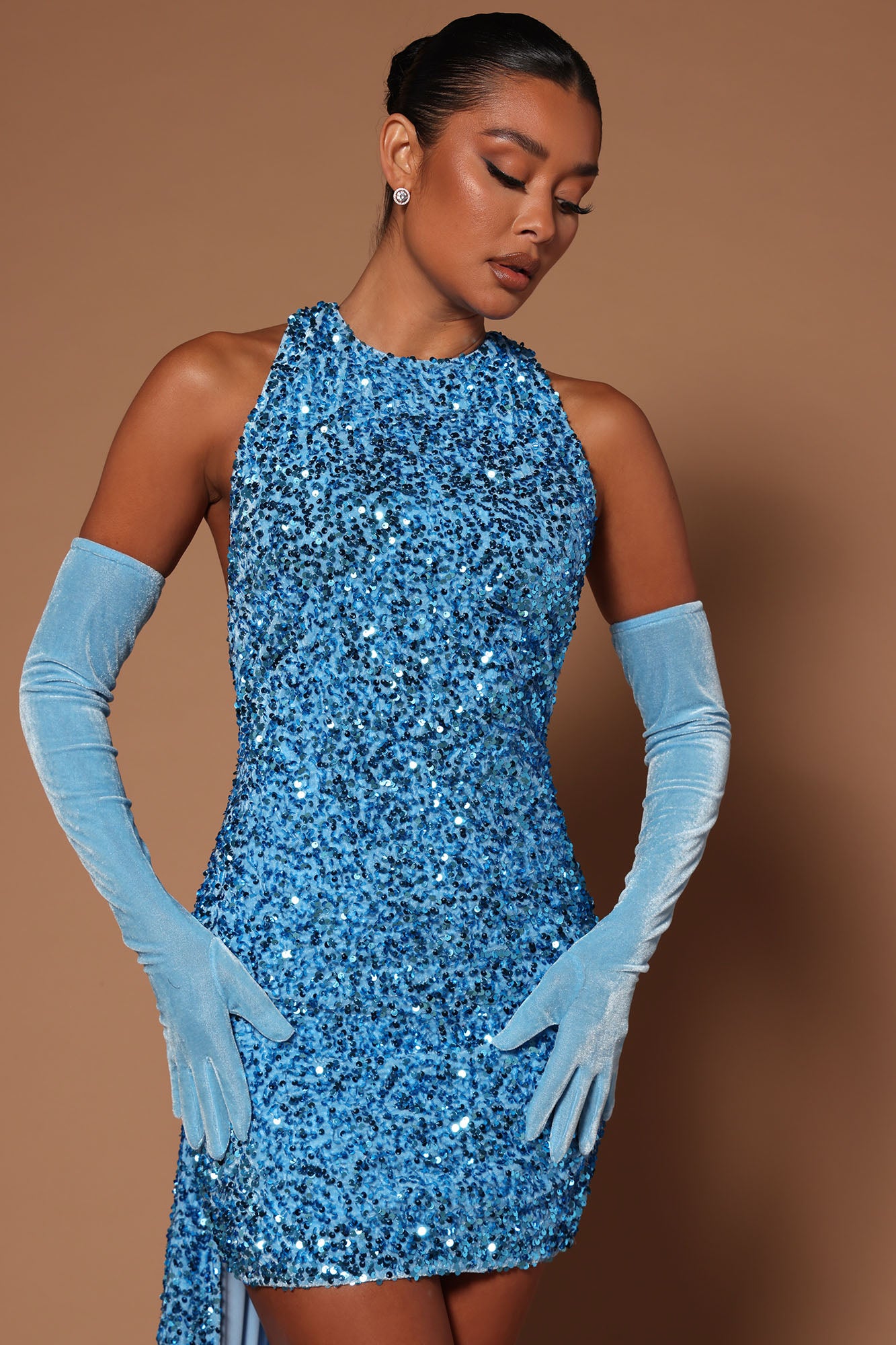 Cara Sequin Halter Mini Dress - Turquoise