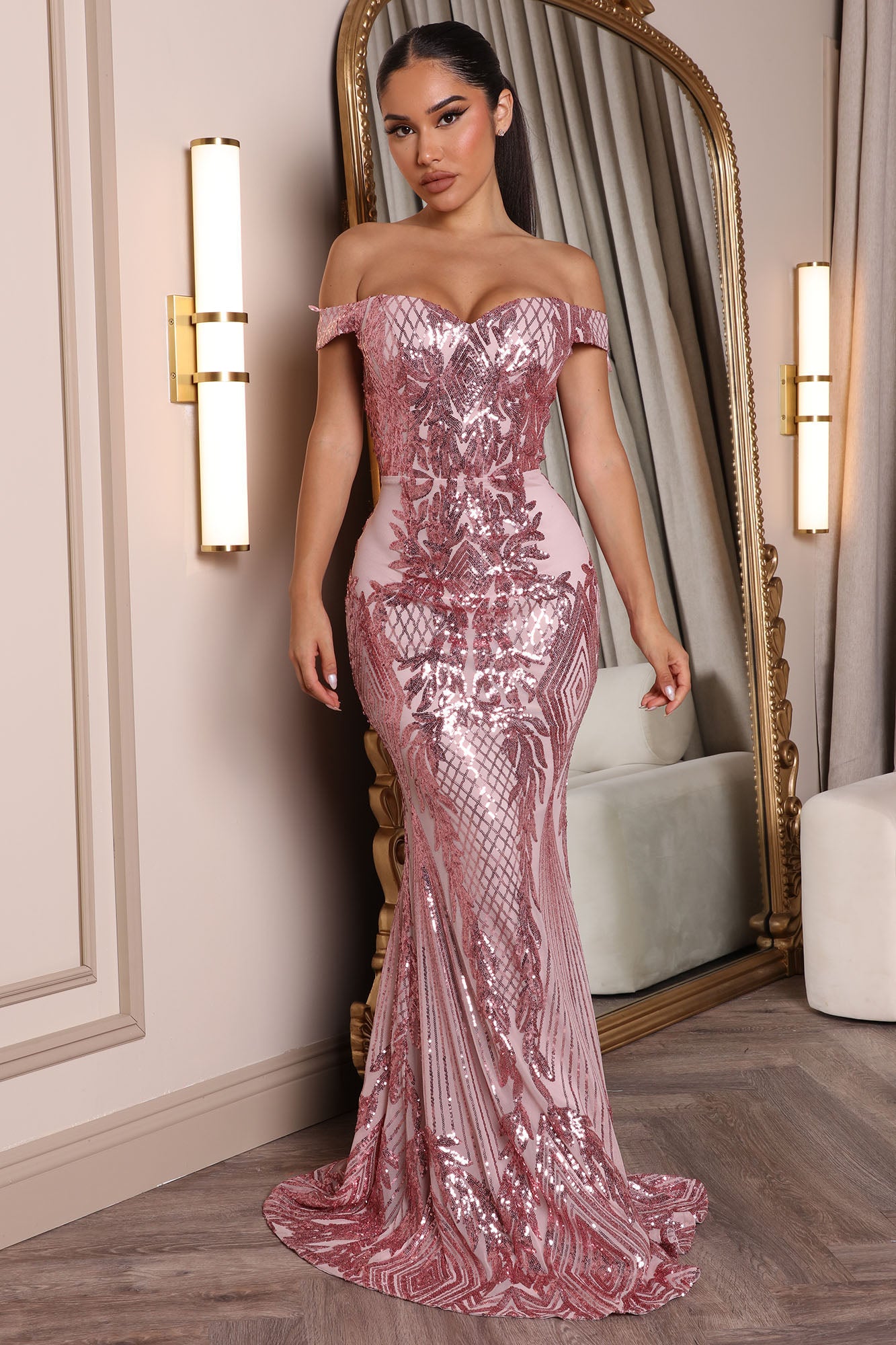 Close Up Ready Sequin Maxi Dress - Mauve