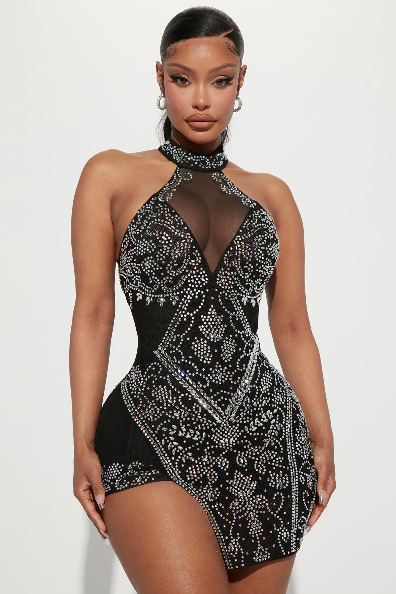 Carina Embellished Mini Dress - Black