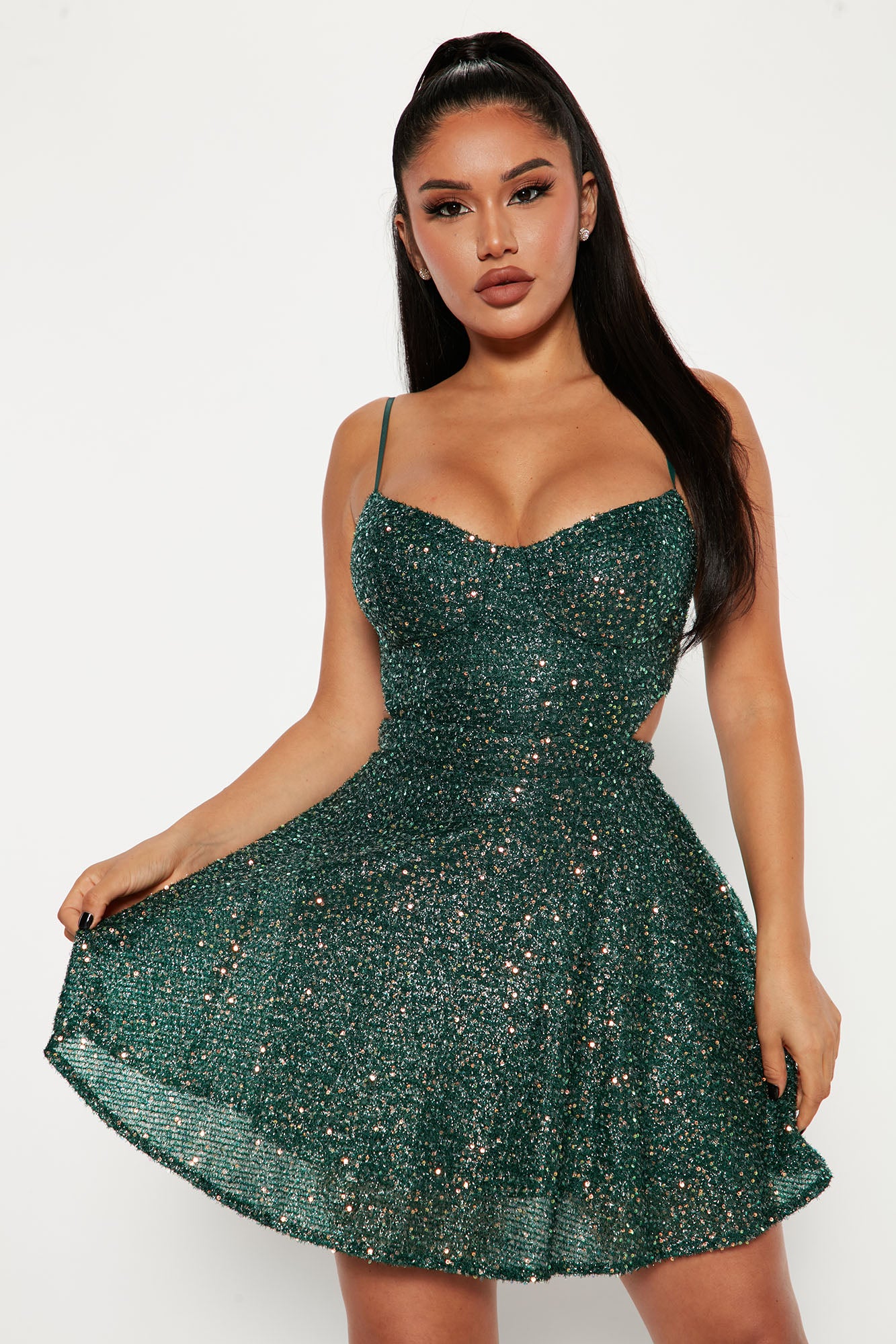 Always Cute Sequin Mini Dress - Hunter