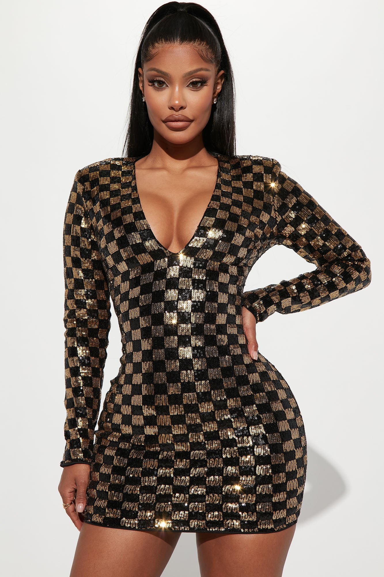 Check Me Out Sequin Mini Dress - Black/Gold