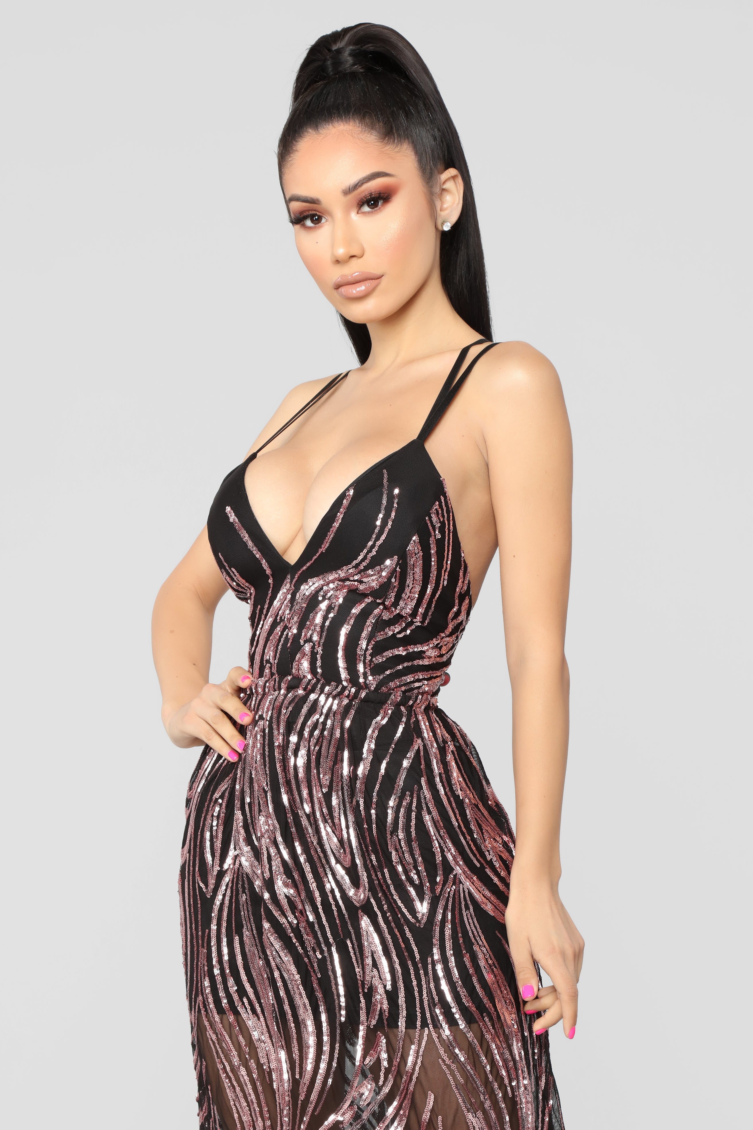 Cherished Sequin Dress - Rose Gold/Black