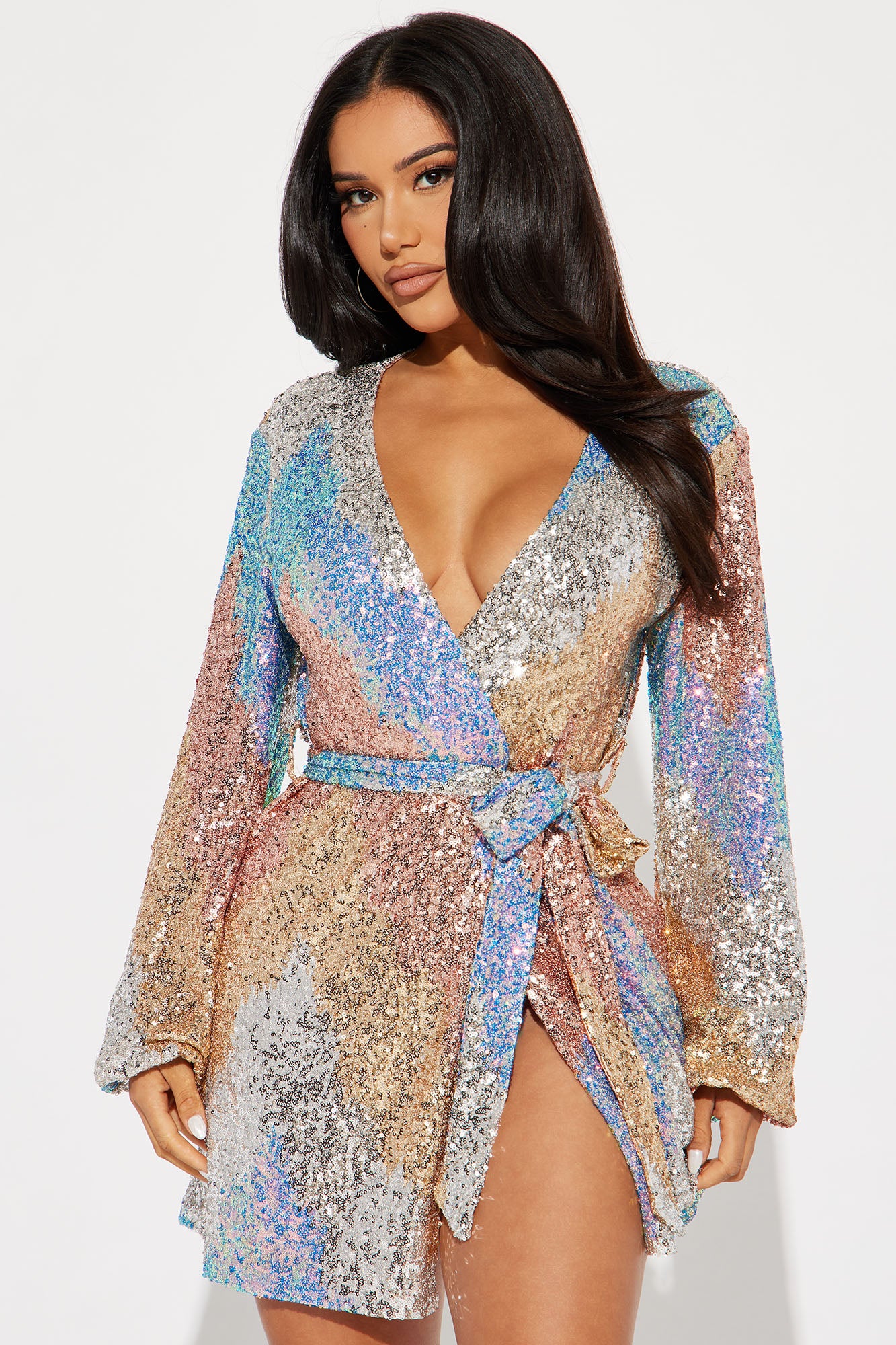 Angela Wrap Mini Dress - Multi Color