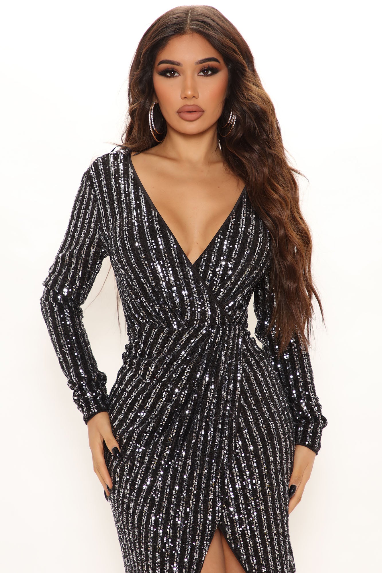 Candice Sequin Midi Dress - Black/combo
