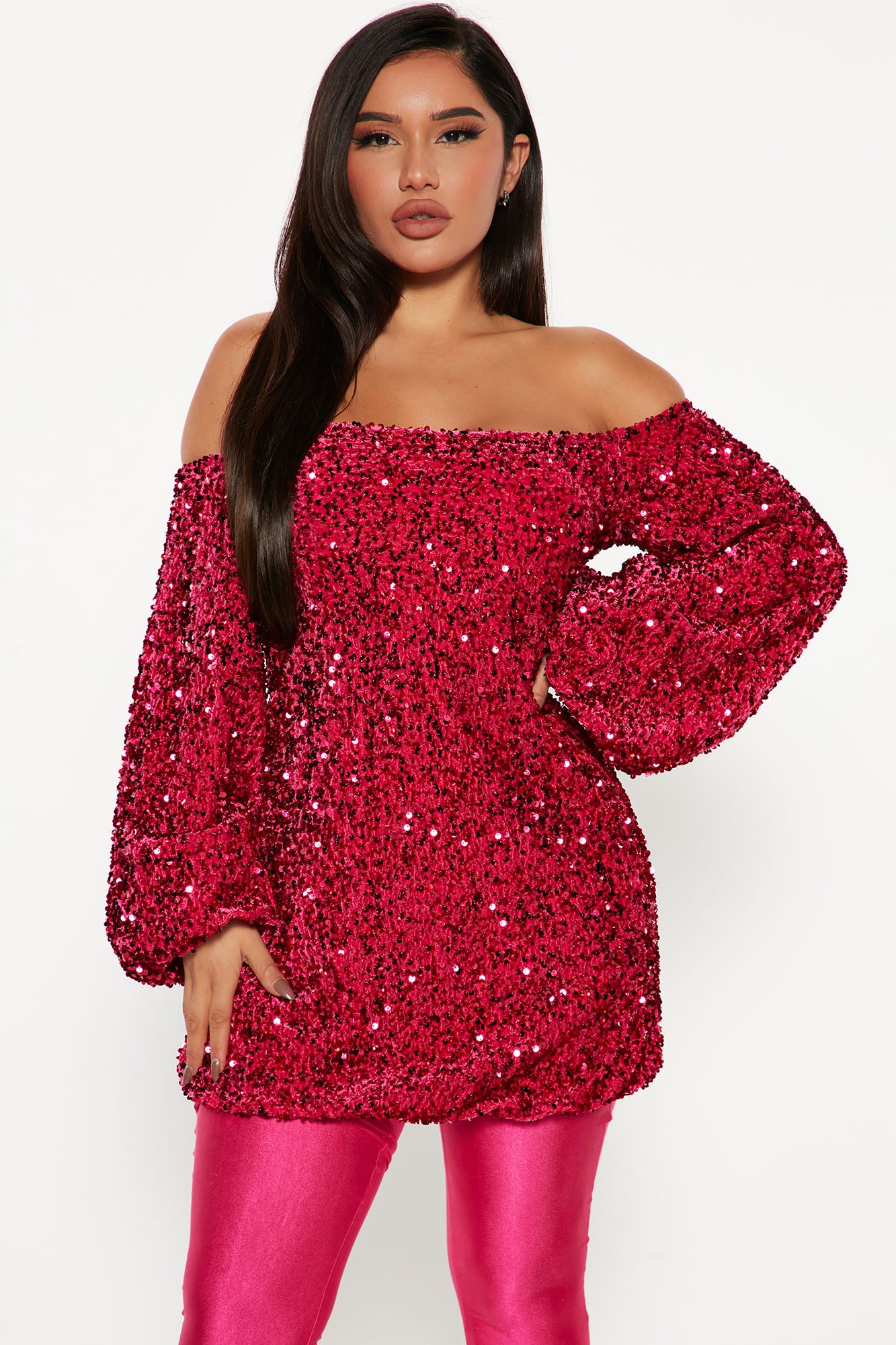 Alexa Sequin Dress Set - Fuchsia