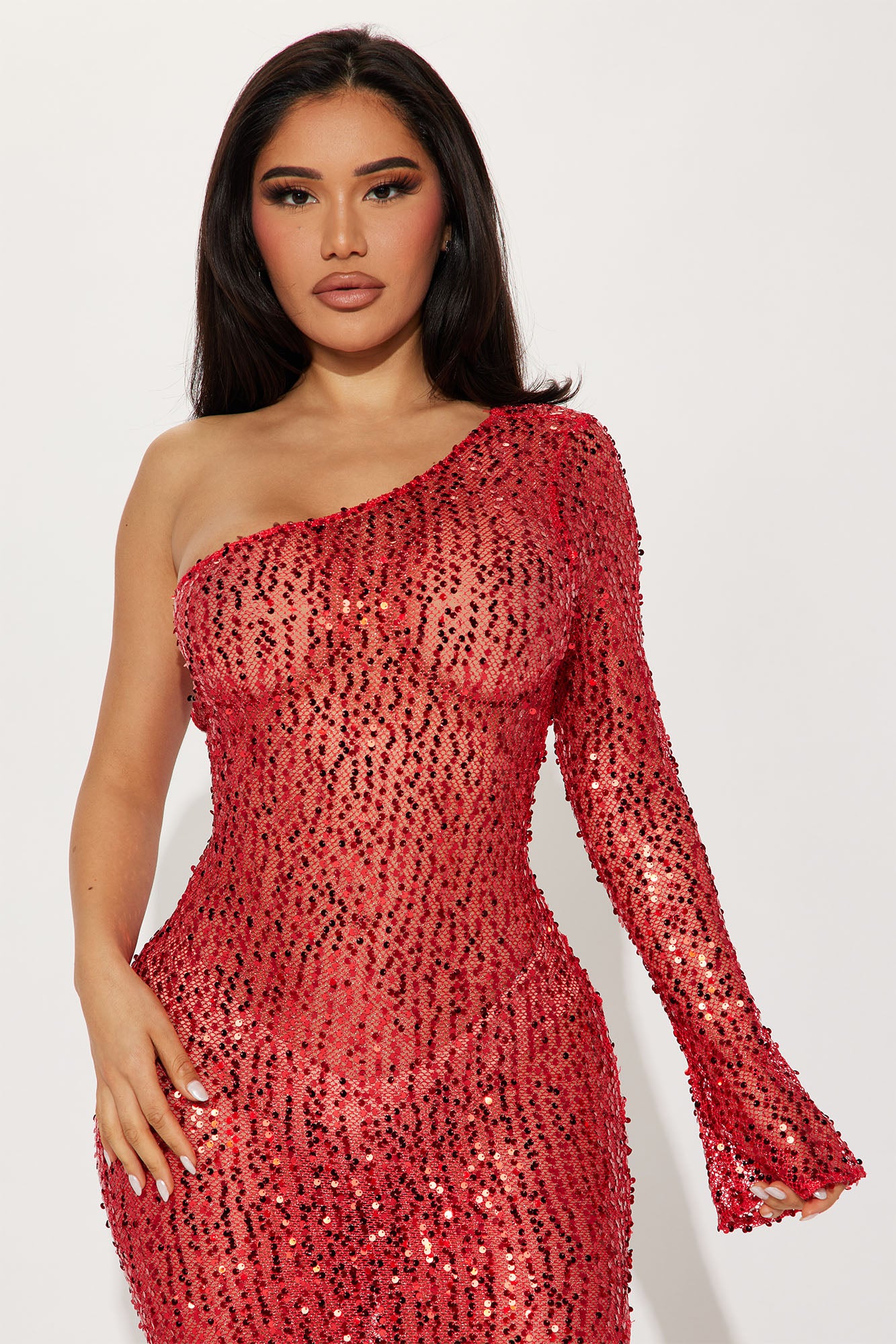 Belle Sequin Crochet Maxi Dress - Red