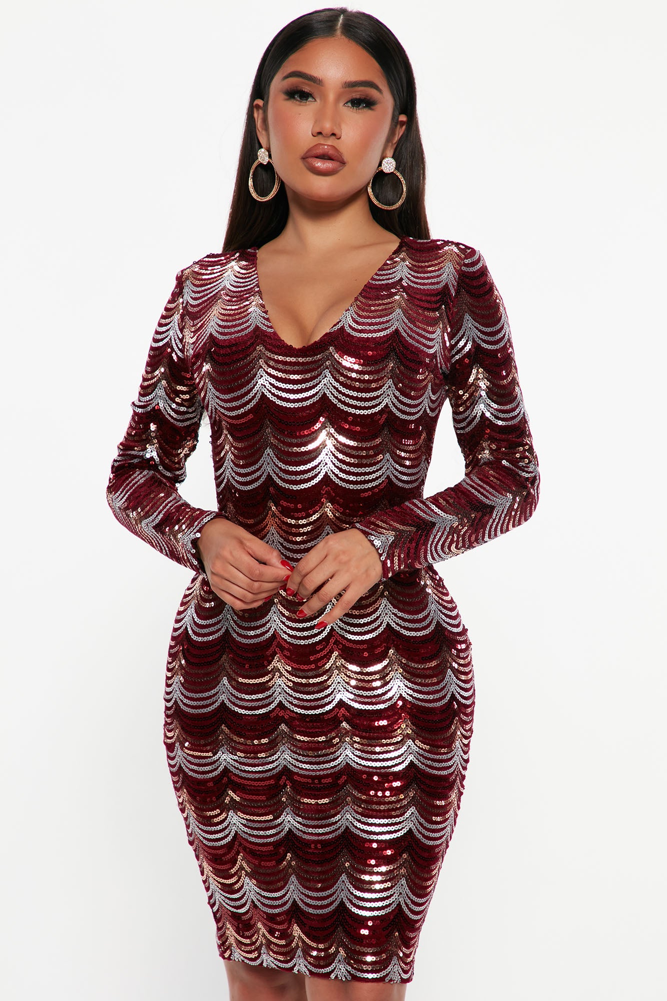 Always Blessed Sequin Midi Dress - Burgundy