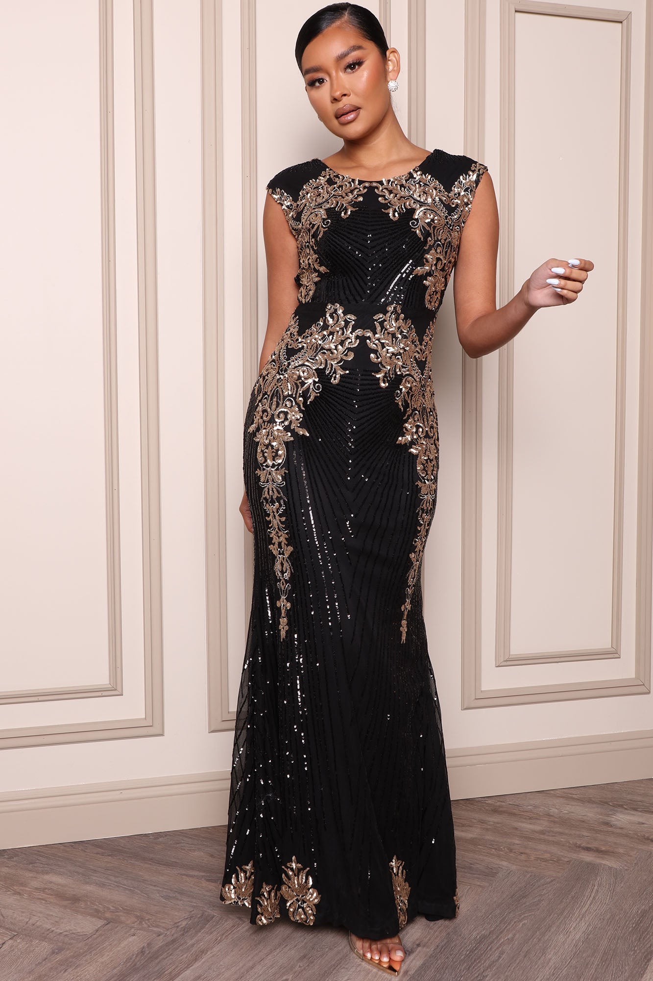 Aubree Sequin Maxi Dress - Black/combo