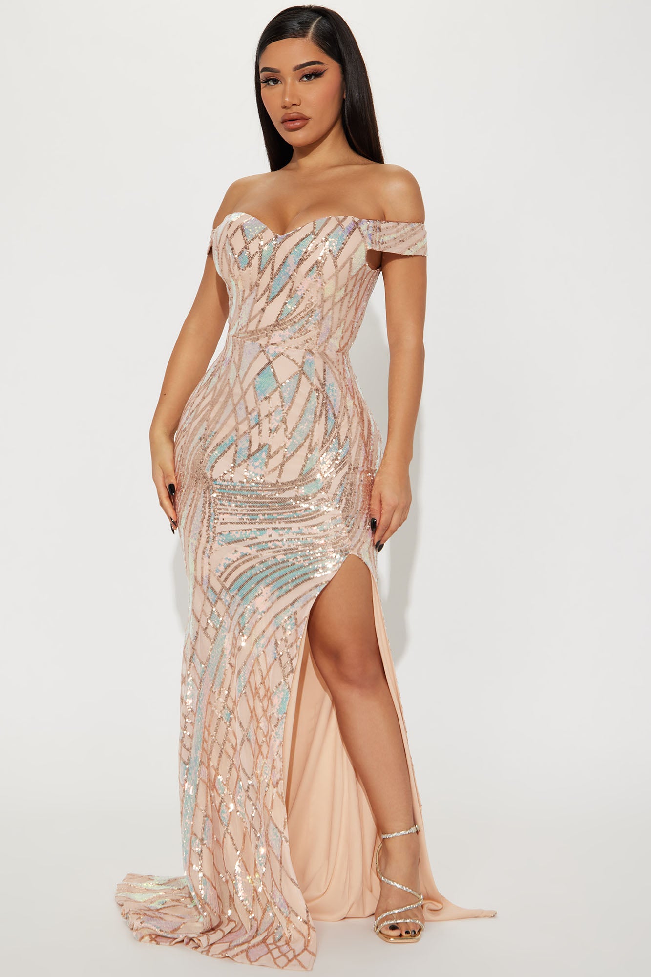 Be Glam Sequin Maxi Dress - Champagne