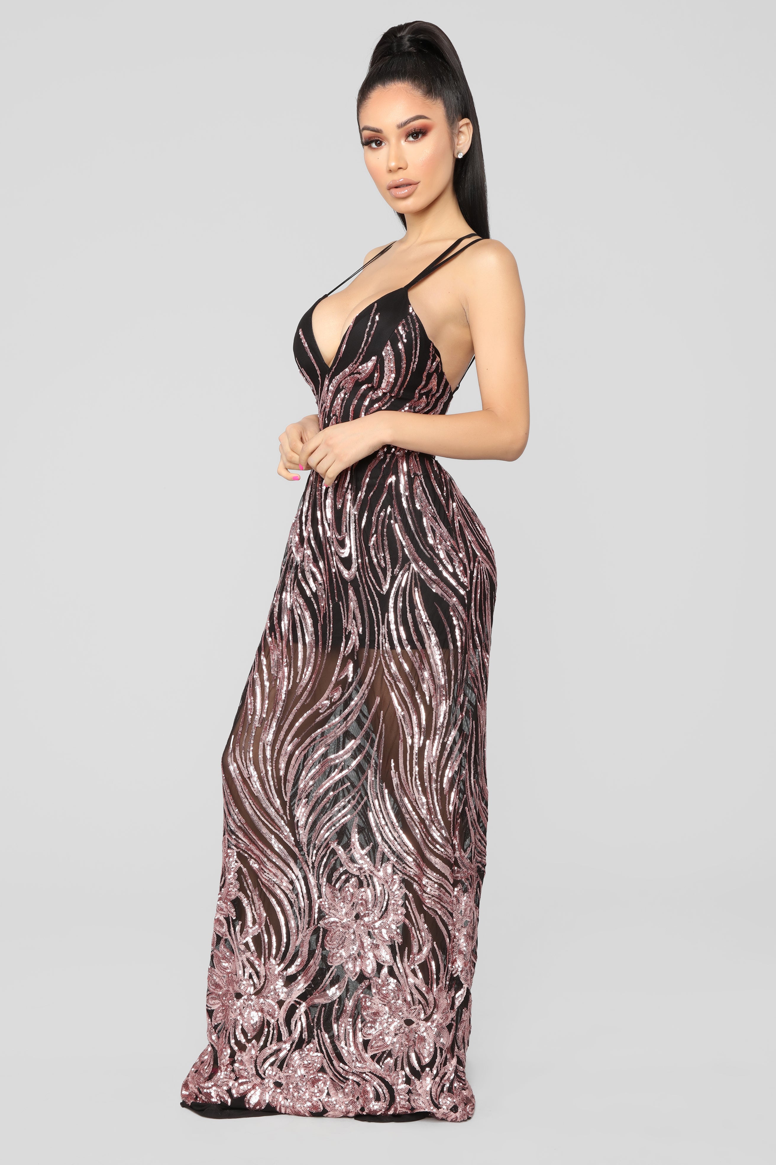 Cherished Sequin Dress - Rose Gold/Black