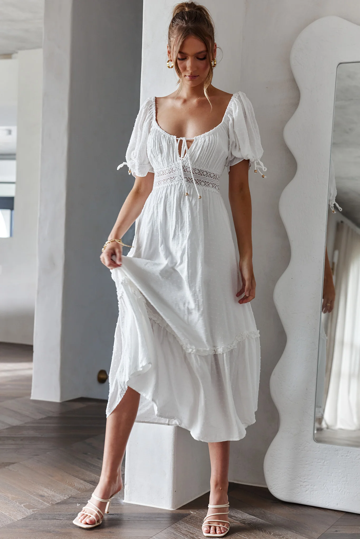 Topanga Canyon String Tie Boho Midi Dress White
