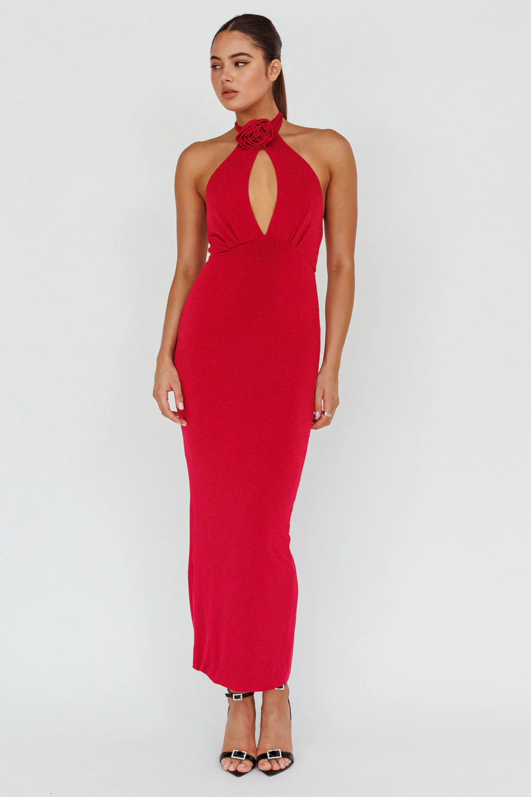 Simha Rose Halterneck Midi Dress Red