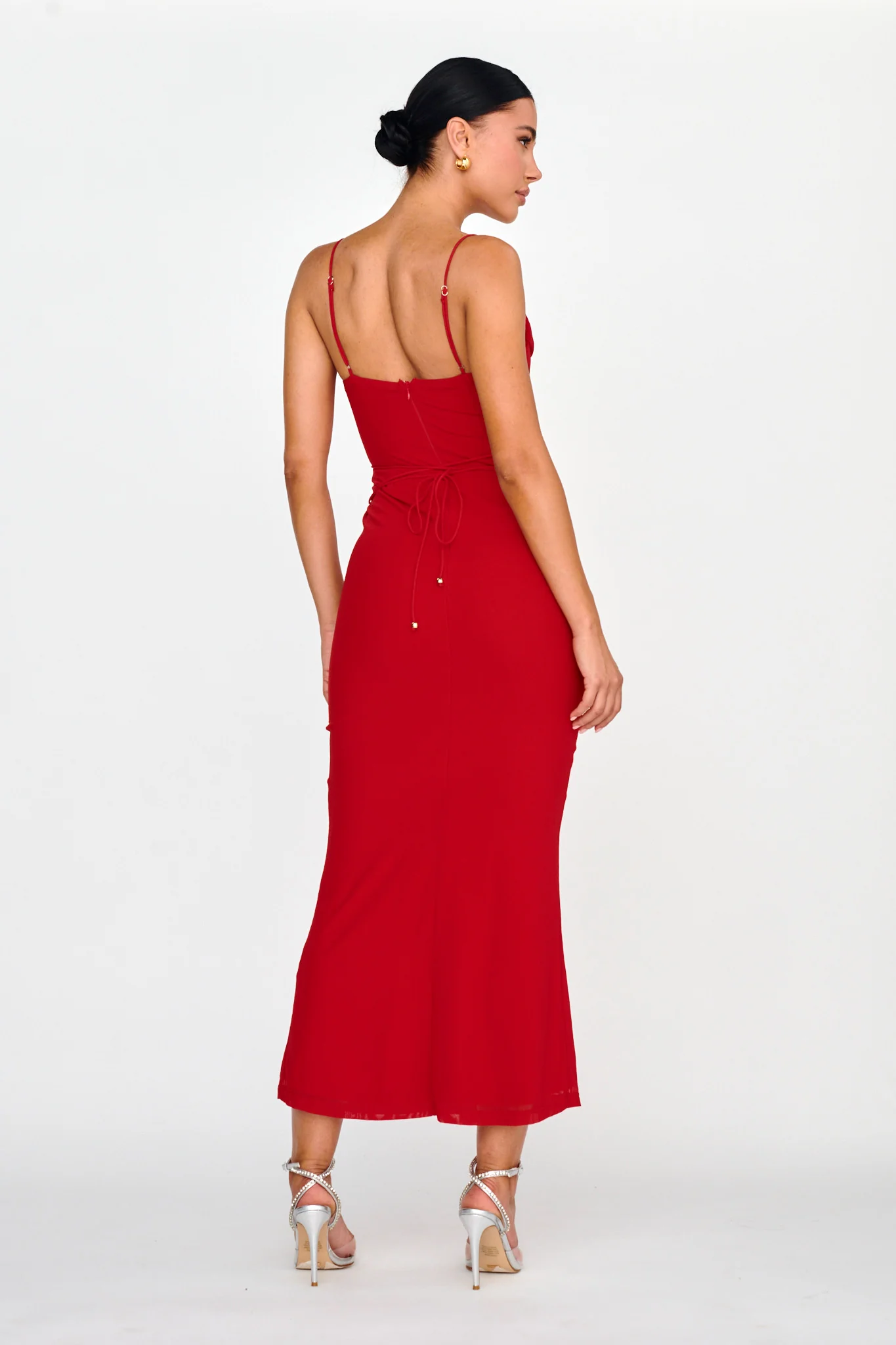 Teava Laced Waist Maxi Dress Red