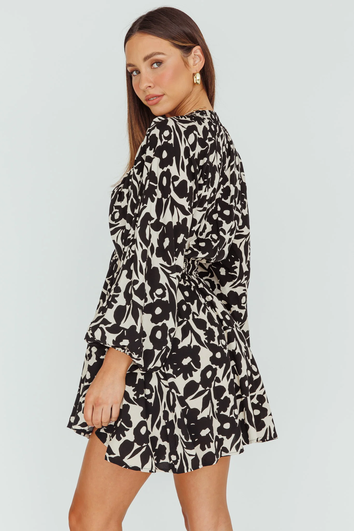Going Your Way Long Sleeve Mini Dress Floral Black
