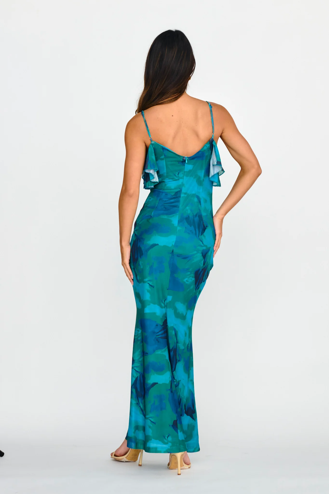 Jannie Draped Neckline Cami Dress Abstract Green