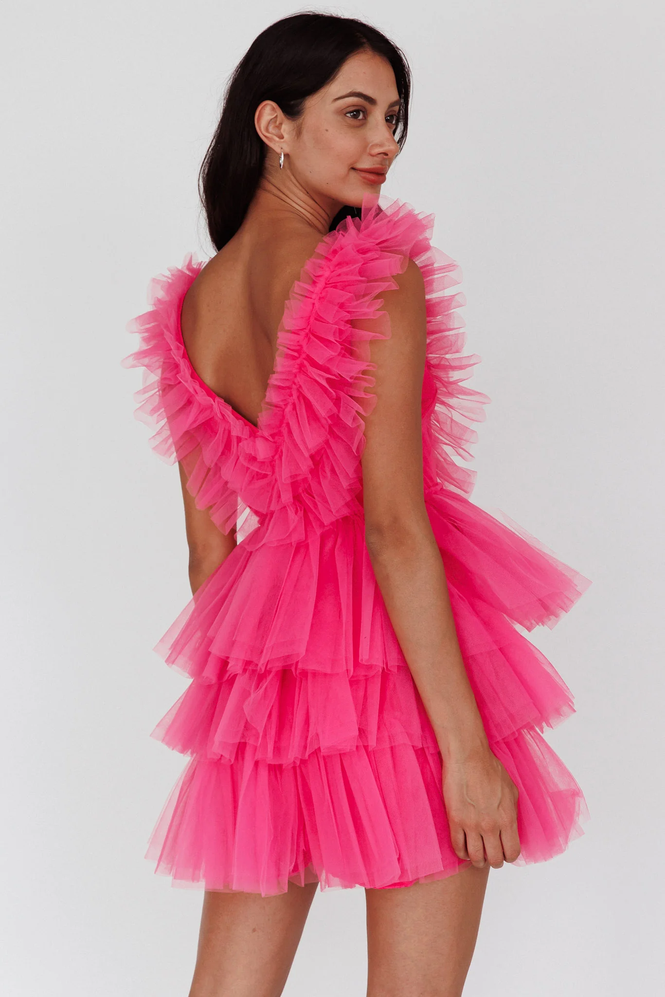 Froufrou Layered Tulle Mini Dress Hot Pink