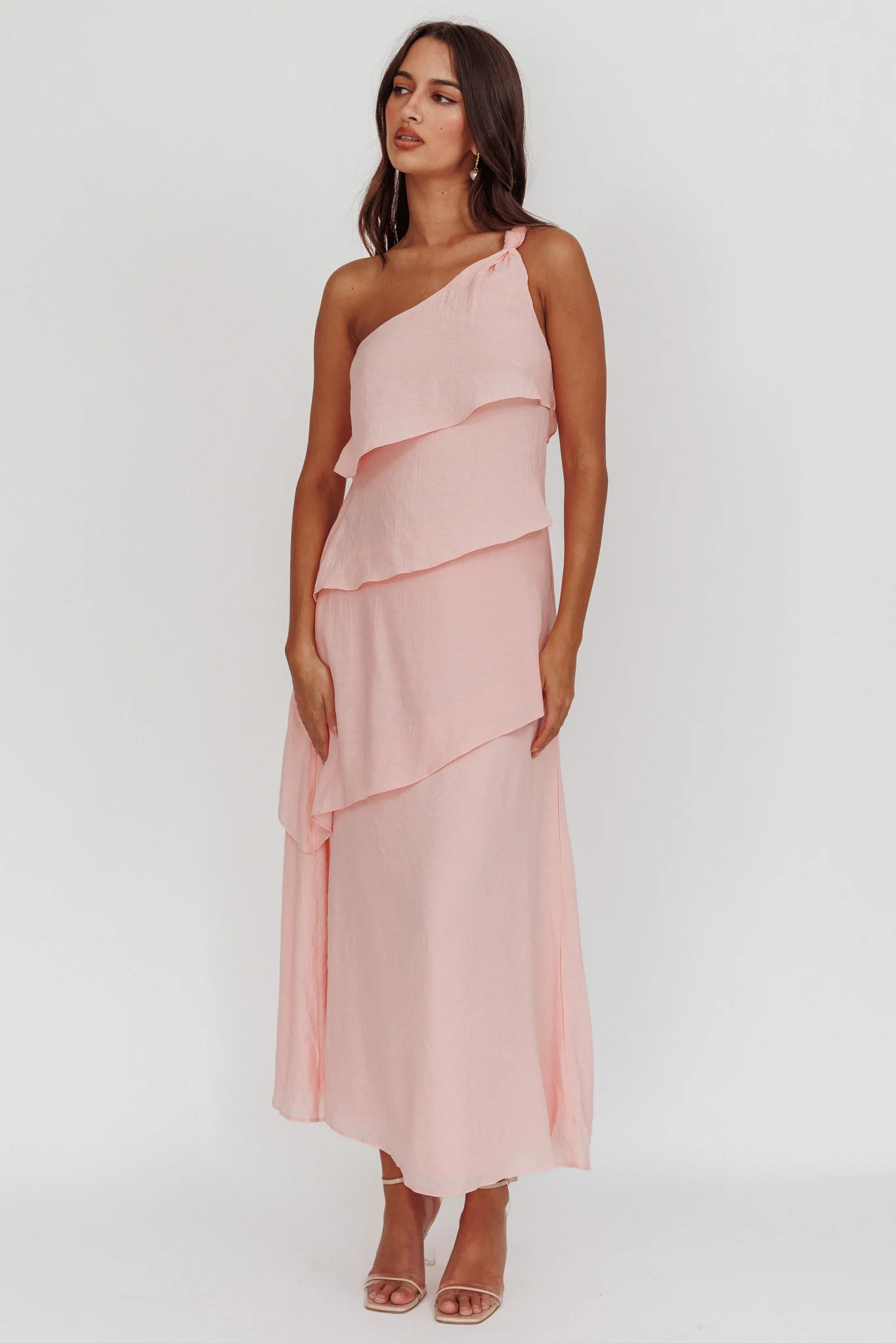 Delwyn One-Shoulder Maxi Dress Baby Pink