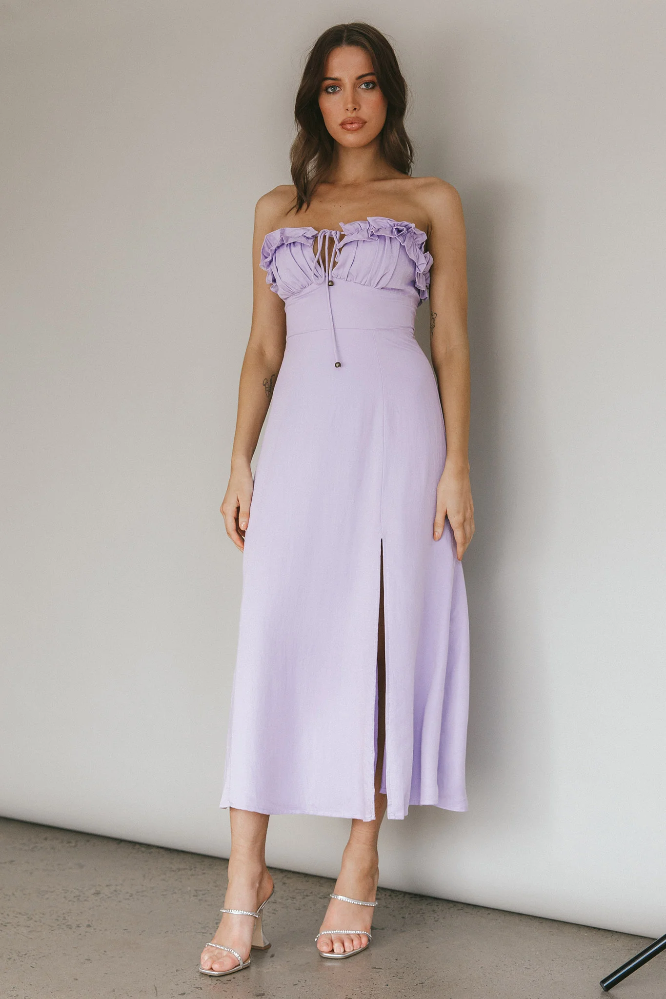 Under The Sun Tied Bust Midi Dress Lilac