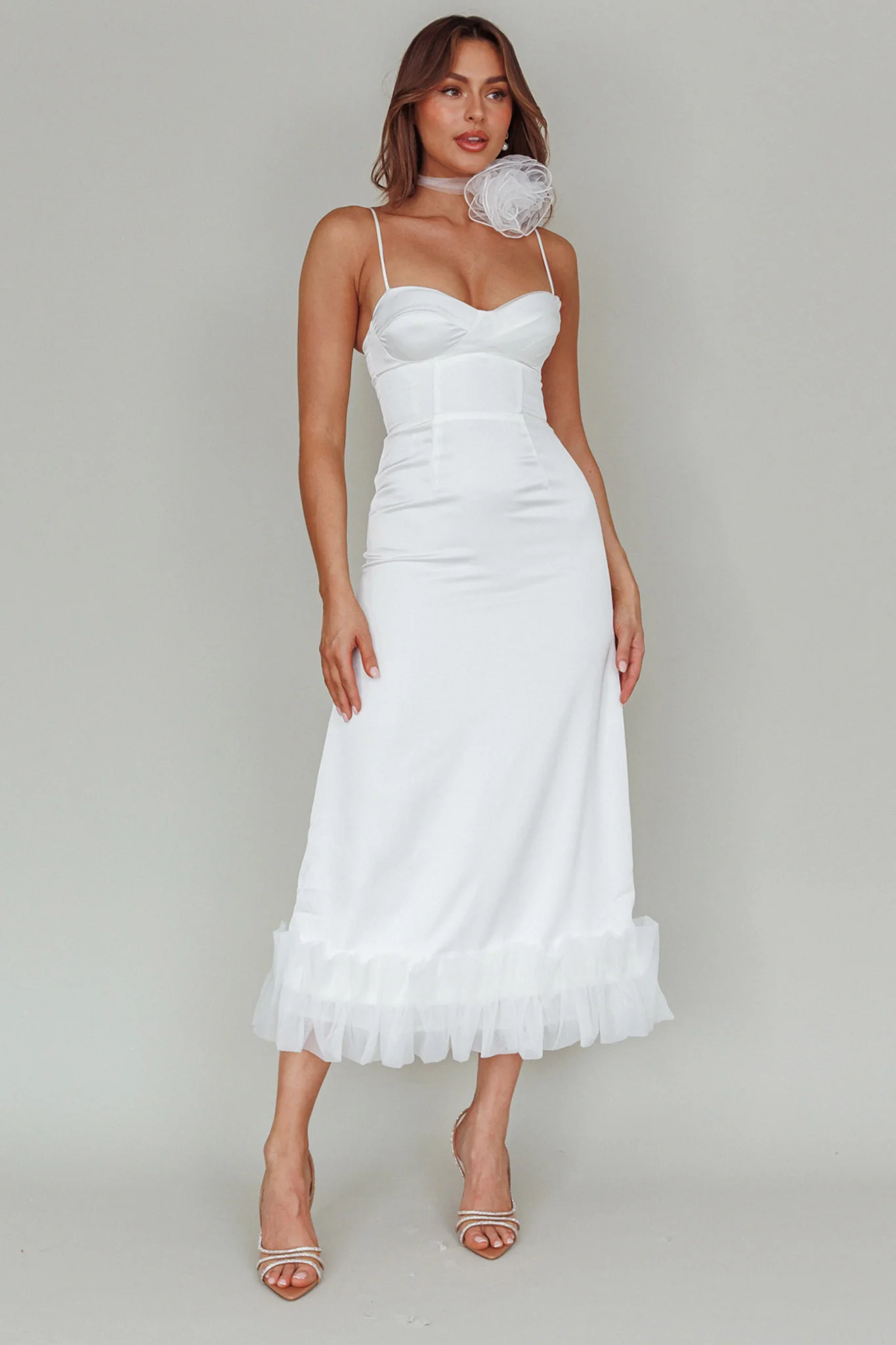 Buona Sera Hem Decoration Midi Dress White