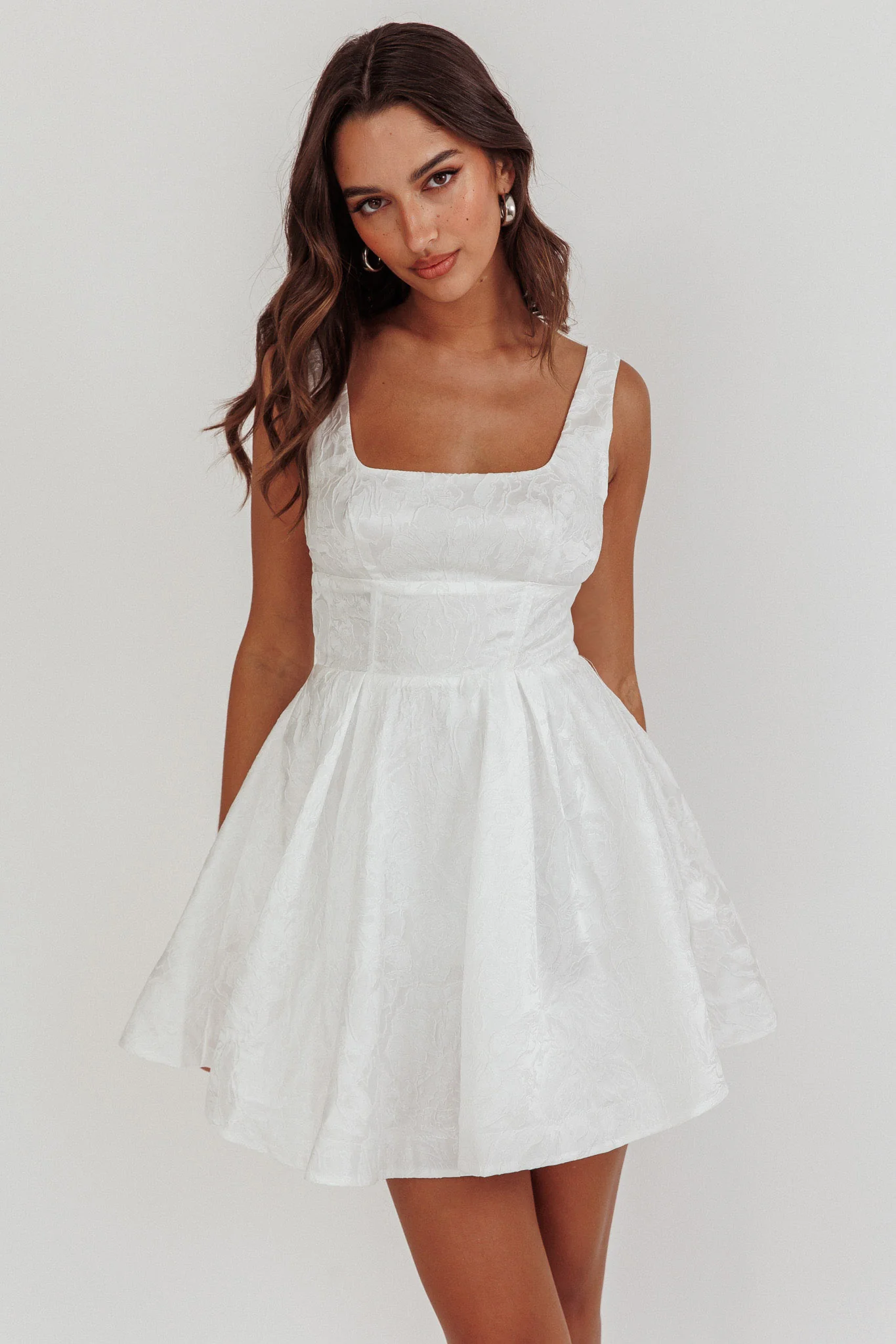 Belle Enchante Jacquard Mini Dress White