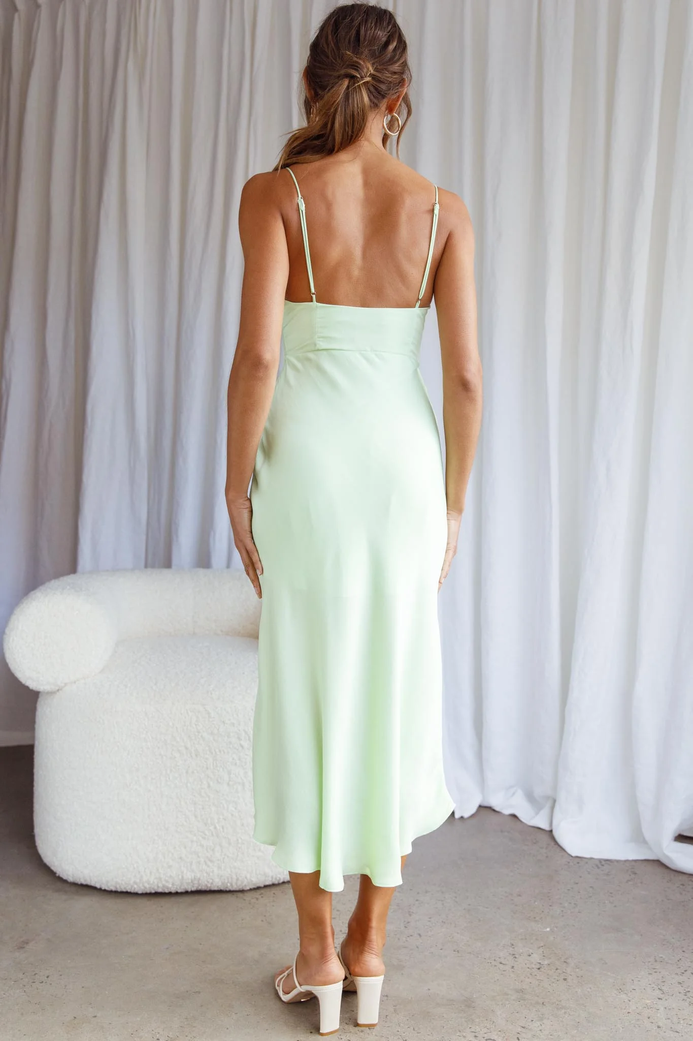 Malibu Gathered Bust Cami Strap Midi Dress Apple