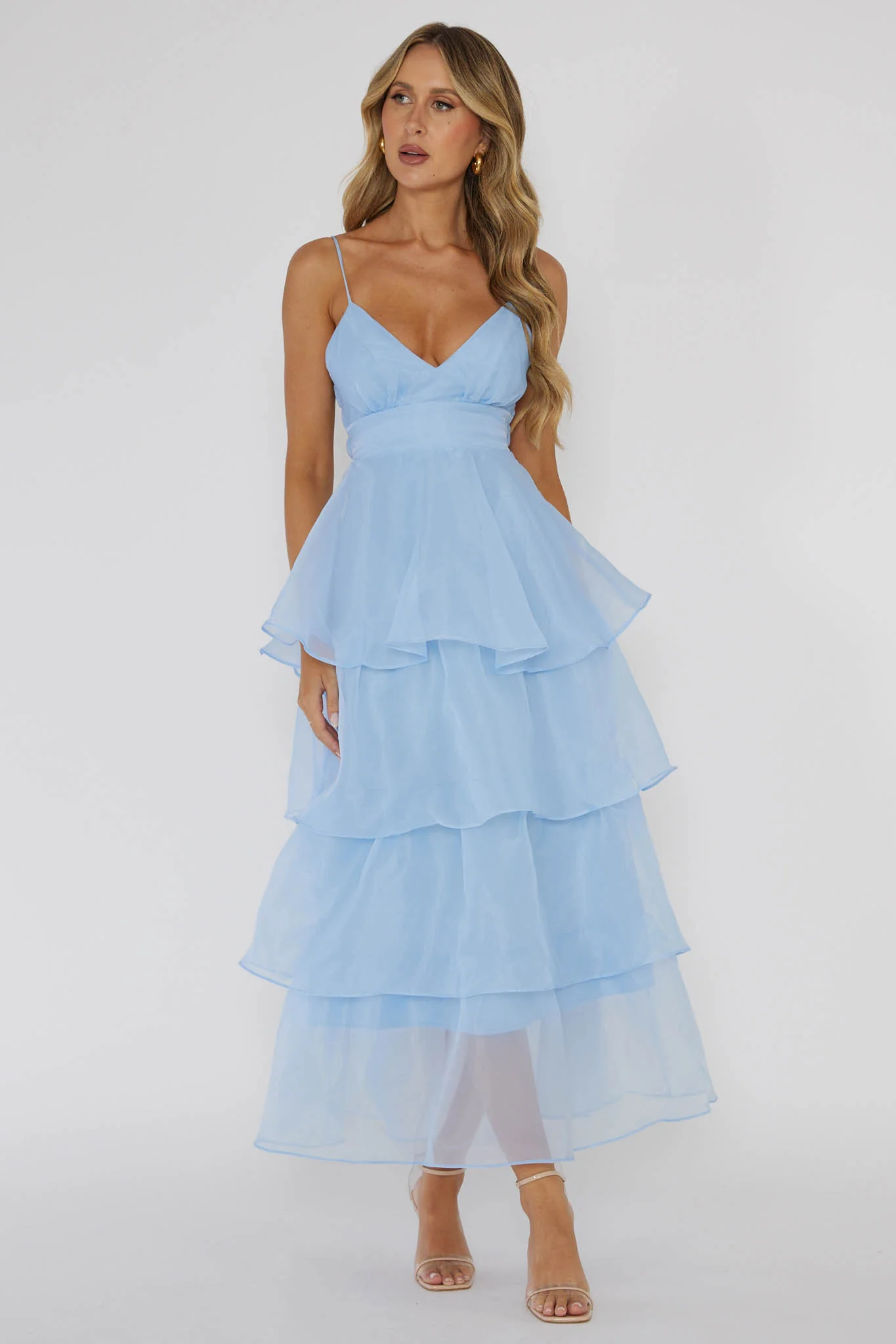 Made For You Tiered Ruffle Midi Dress Blue