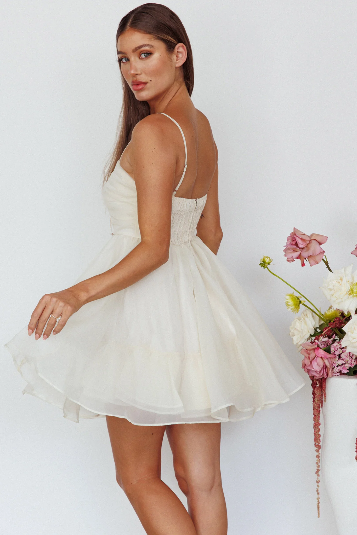 Elyse Pleated Bodice Party Dress Cream