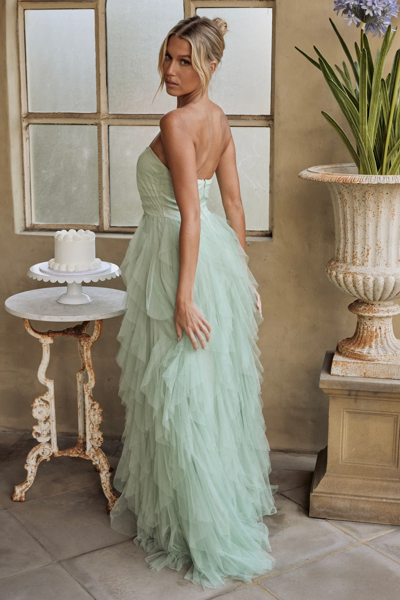 Rori Tulle Cascade Maxi Dress Sage