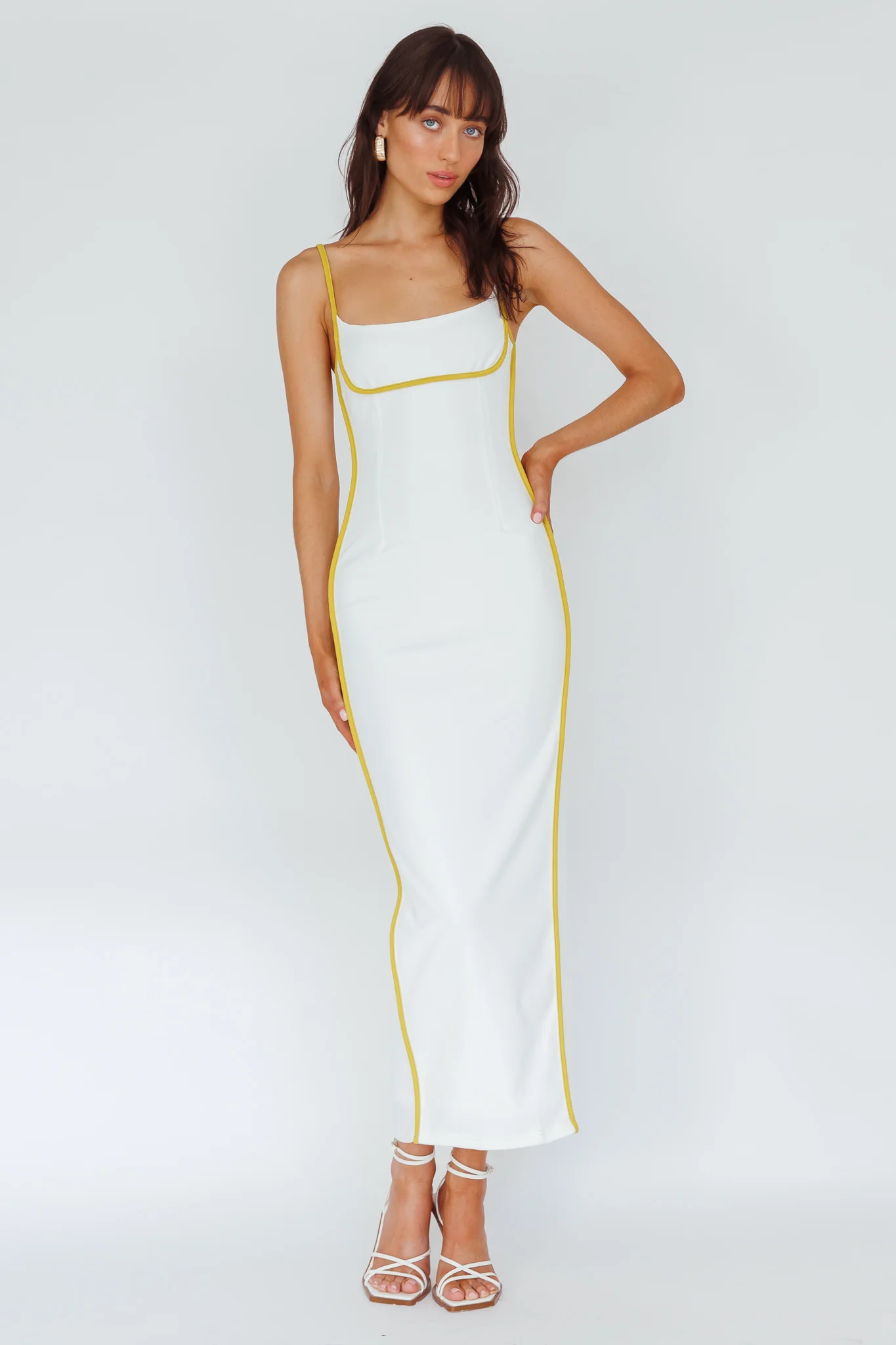 Sunny Coast Piping Trim Maxi Dress White/Yellow