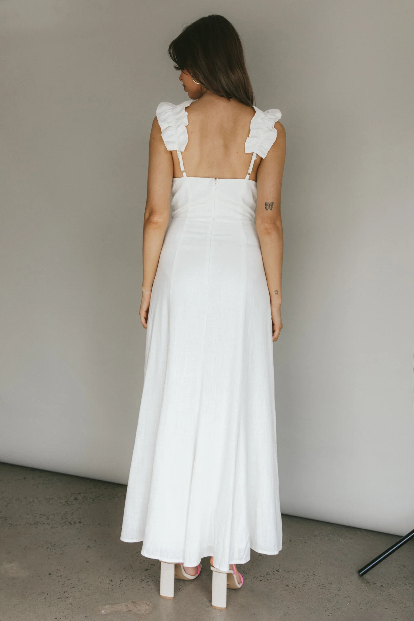 Bronte Ruffle Strap Midi Dress Cream