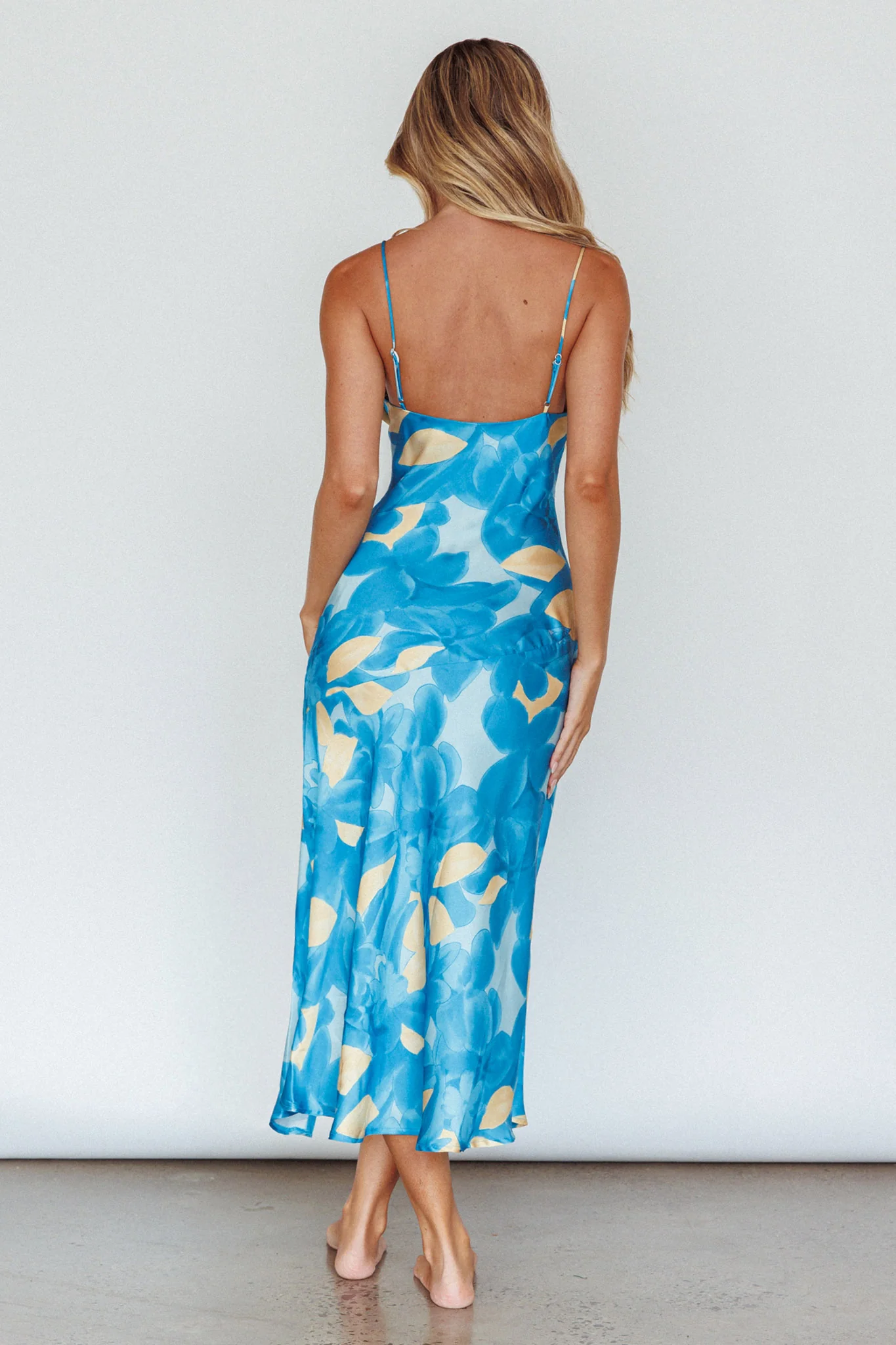 Well Versed Pleated Bust Front Split Dress Flora Blue