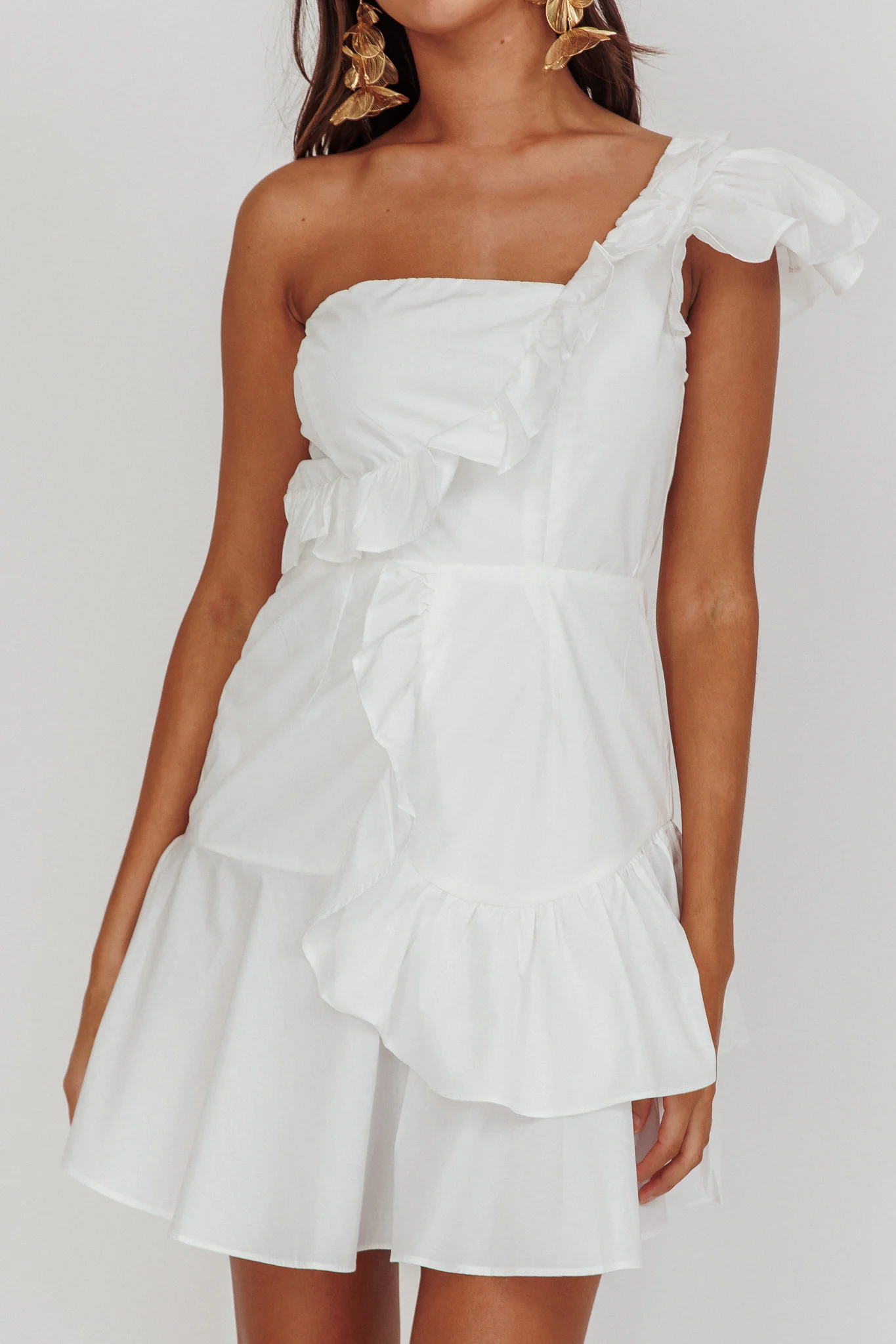 Koko One-Shoulder Ruffle Mini Dress White