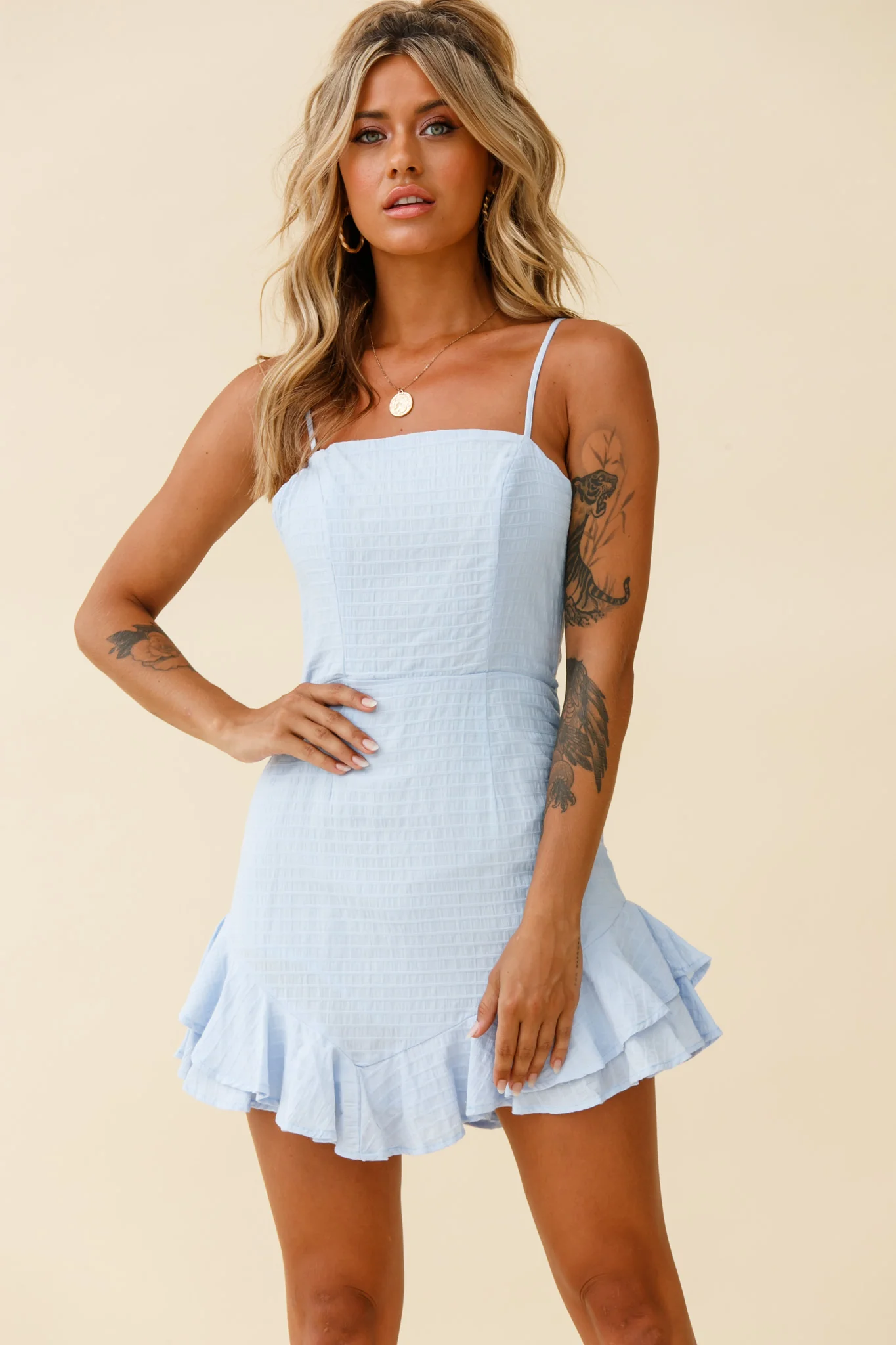 Sarah Kay Double Bow Party Dress Steel Blue