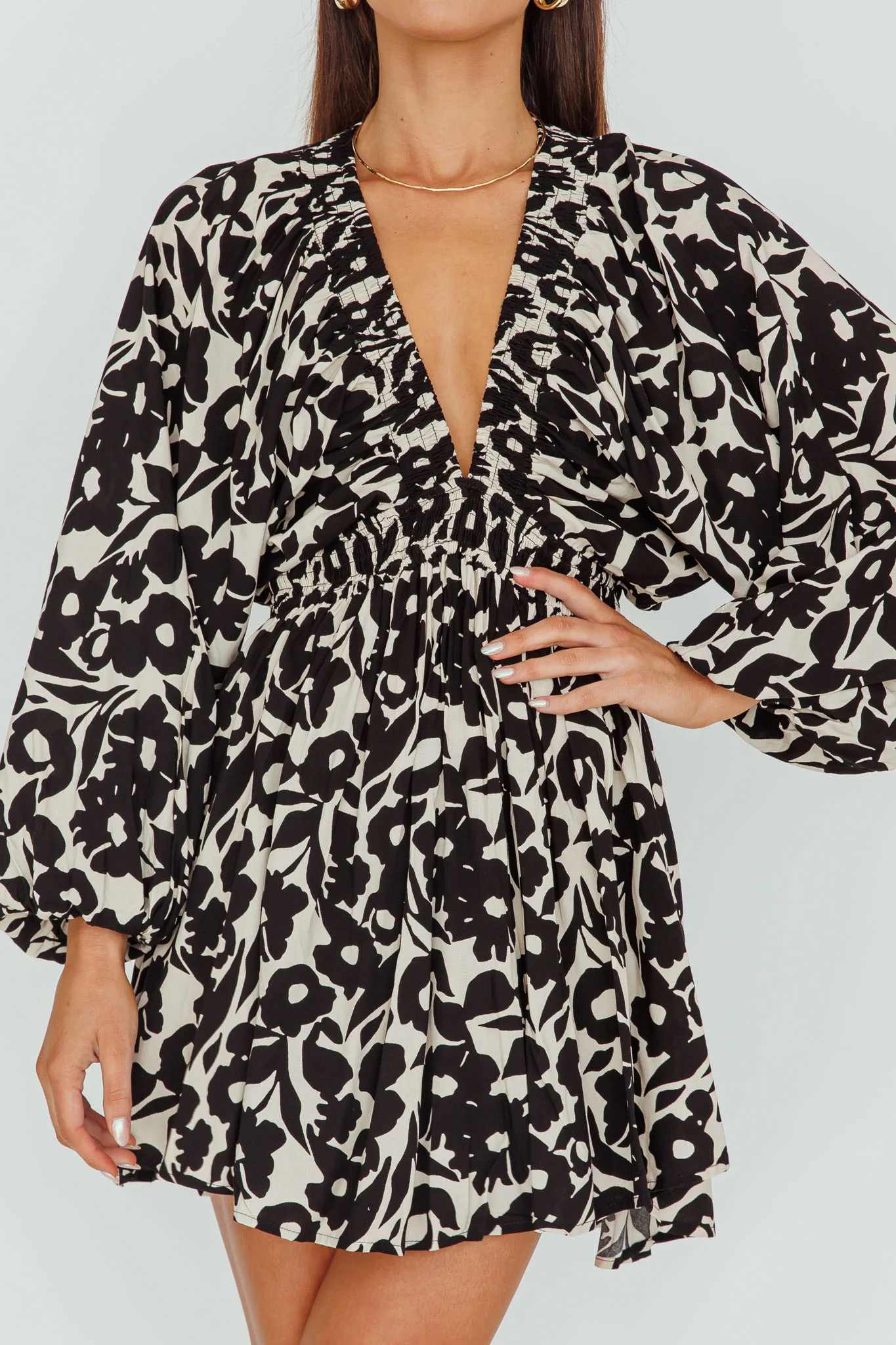 Going Your Way Long Sleeve Mini Dress Floral Black