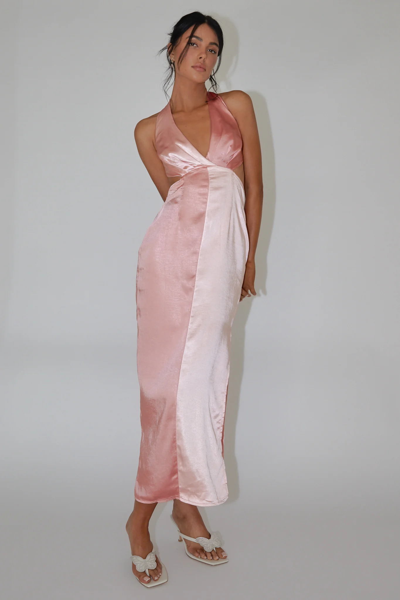 Harlequin Halterneck Satin Maxi Dress Blush