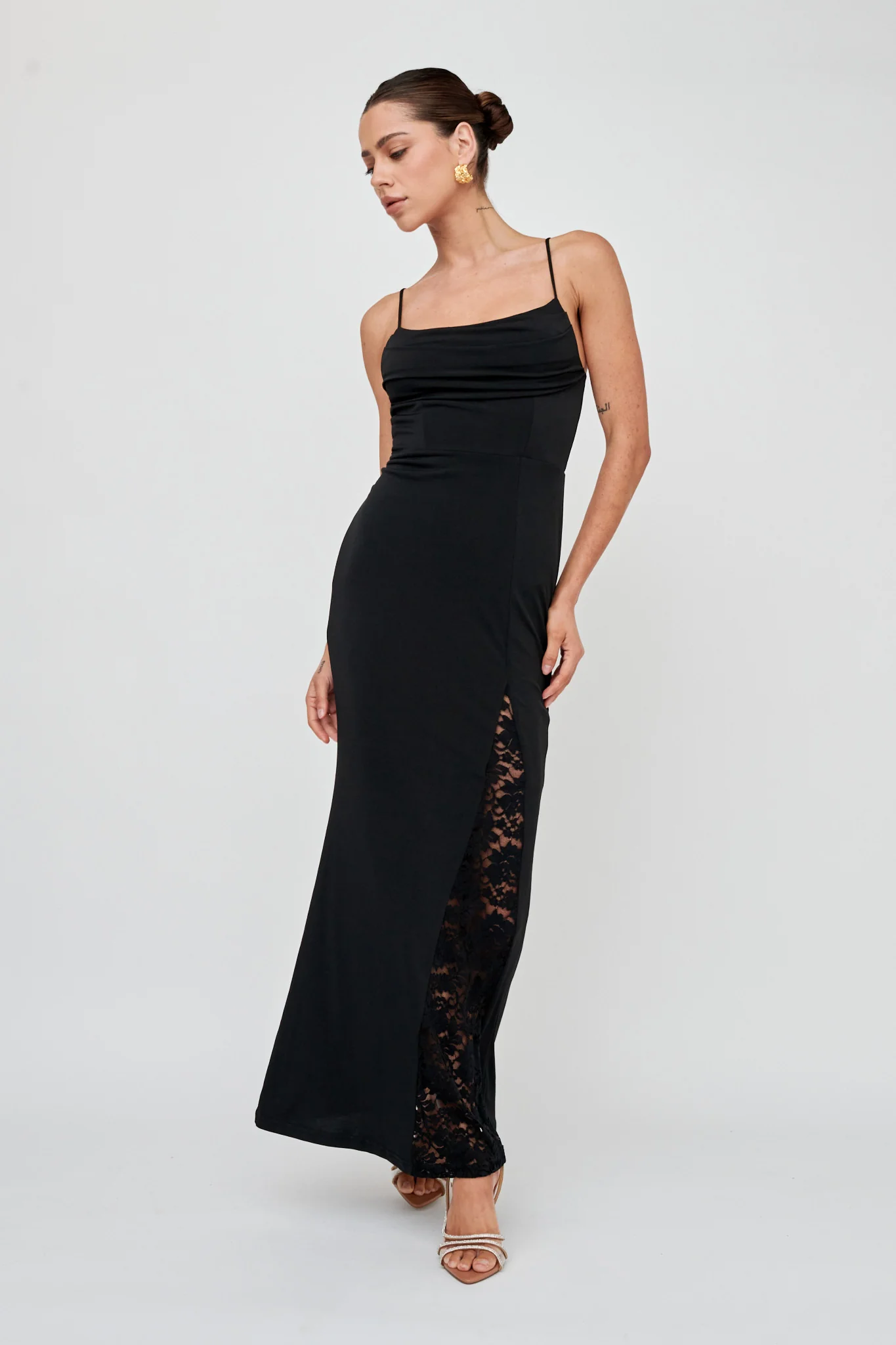 Well Versed Lace Split Maxi Dress Black