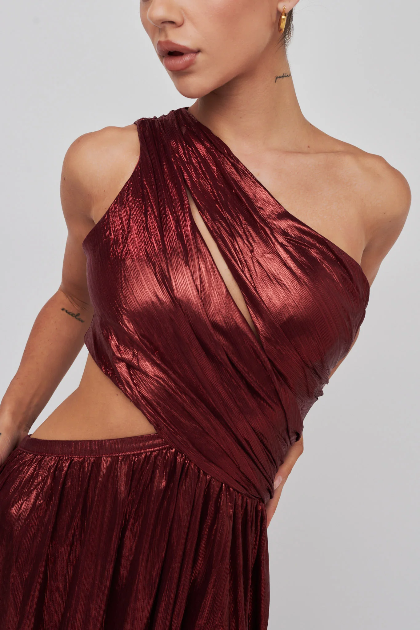 Fortuna One Shoulder Split Maxi Dress Wine