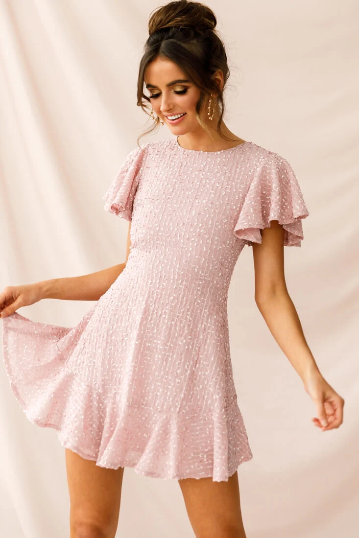 Isabelle Angel Sleeve Empire Dress Blush